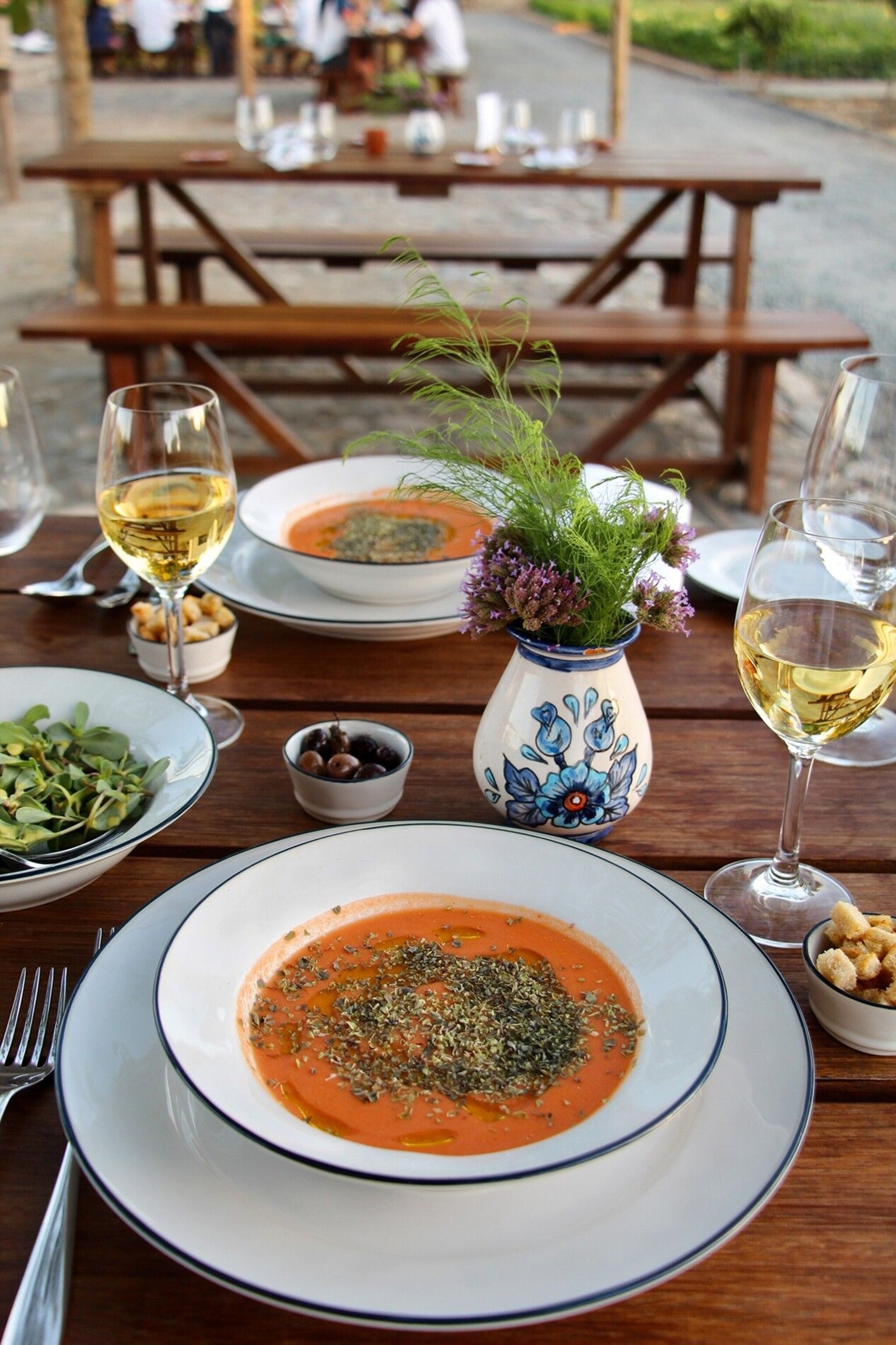 Gaspacho alentejano, a cold tomato soup traditionally made in summer.