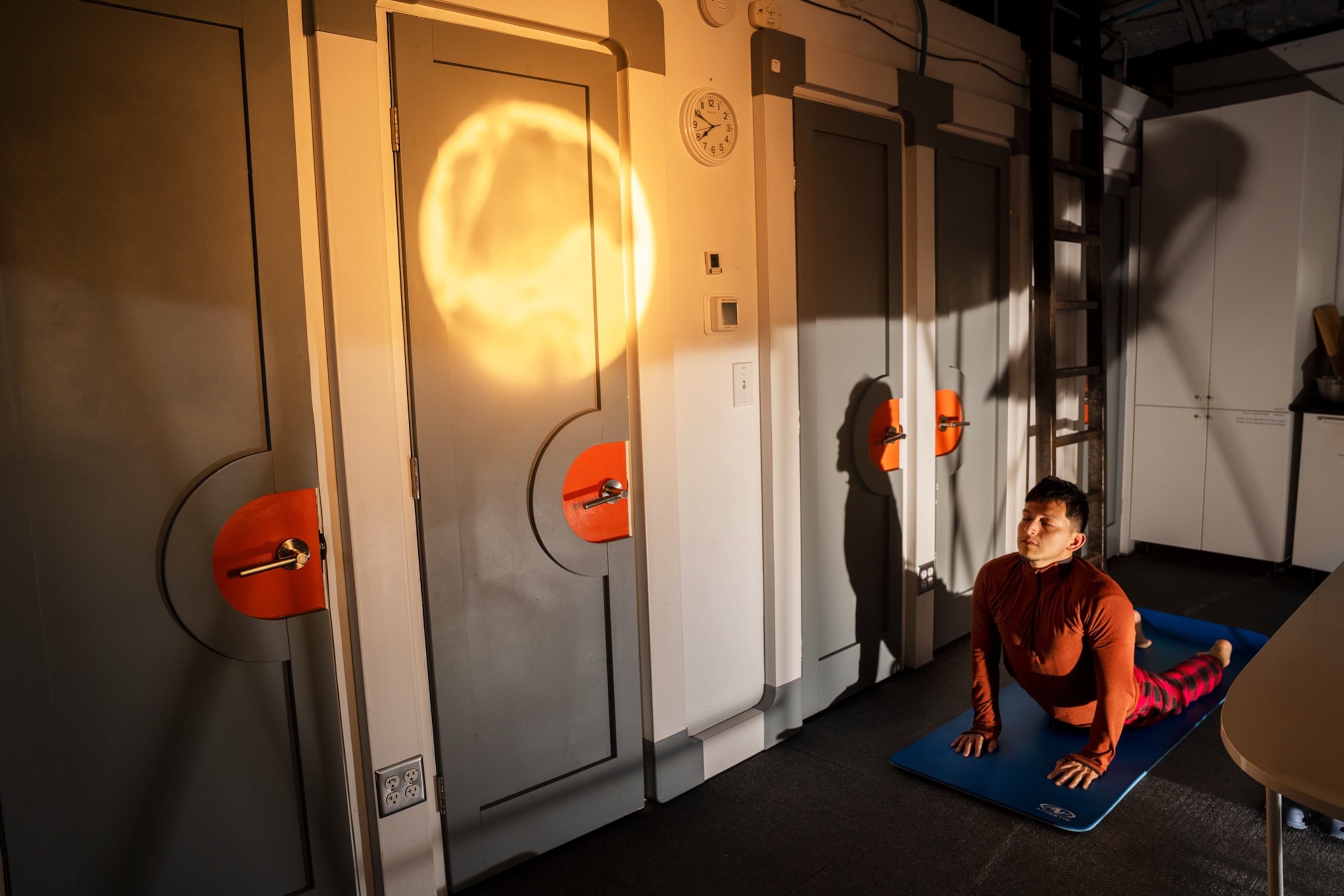 Crew Engineer Ricardo J. Gonzalez exercises on Sol 6 at Mars Desert Research Station outside of Hanksville, Utah on October 18, 2025. Maintaining personal health is imperative for analog astronauts and future astronauts in space because missions are highly physically taxing.