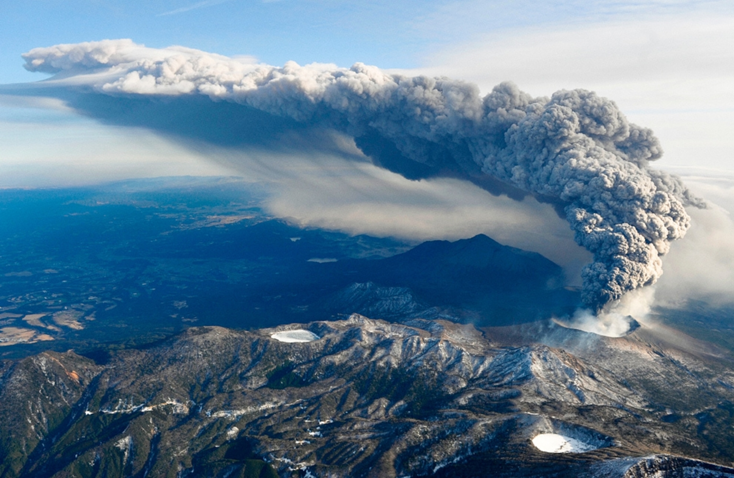 Kirishima volcano eruption picture: A volcanic ash plume rises from an eruption in Japan's Mount Kirishima group.