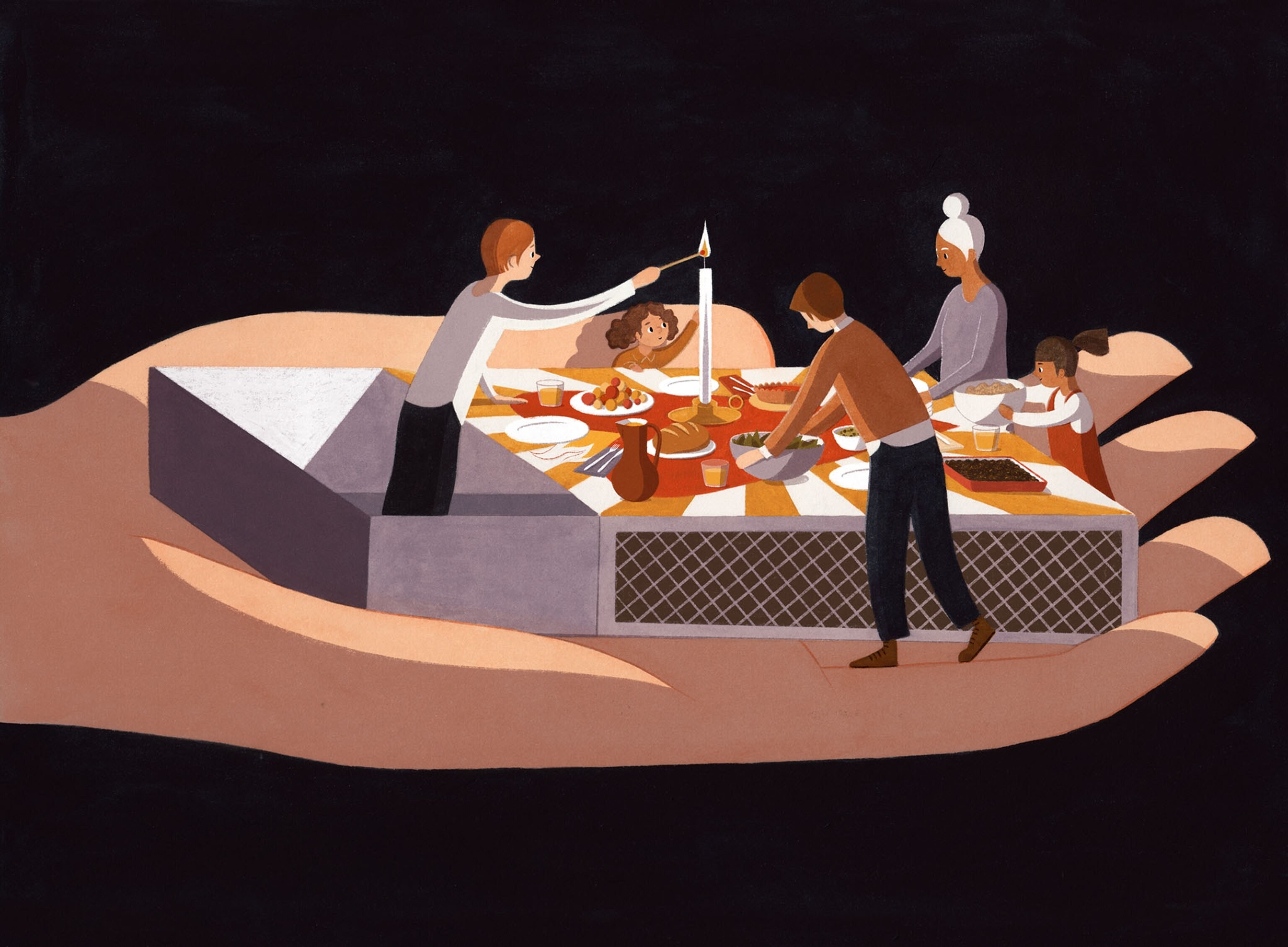 human hand holding matches box served as a holiday table