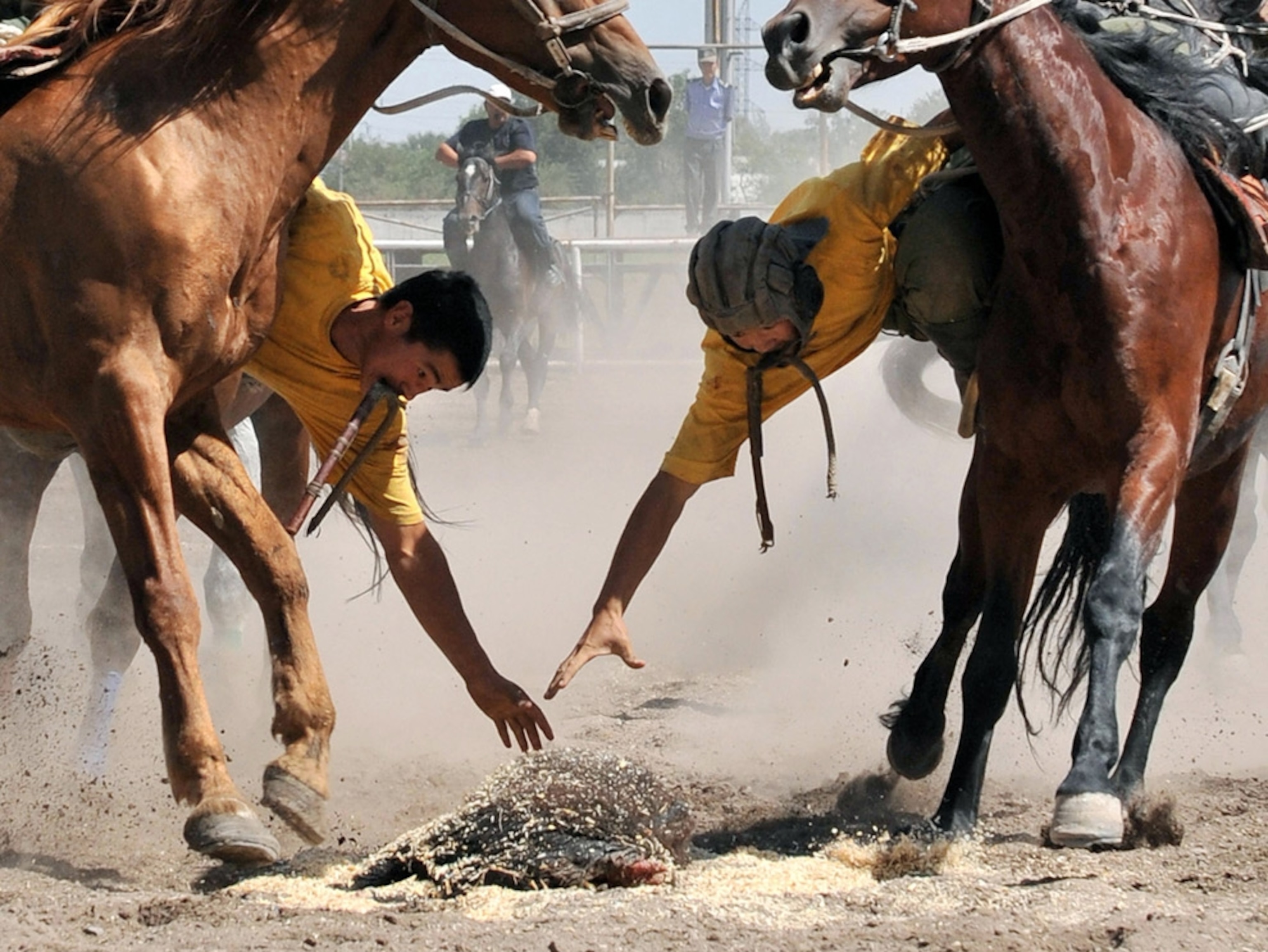 Men playing a sport on horseback