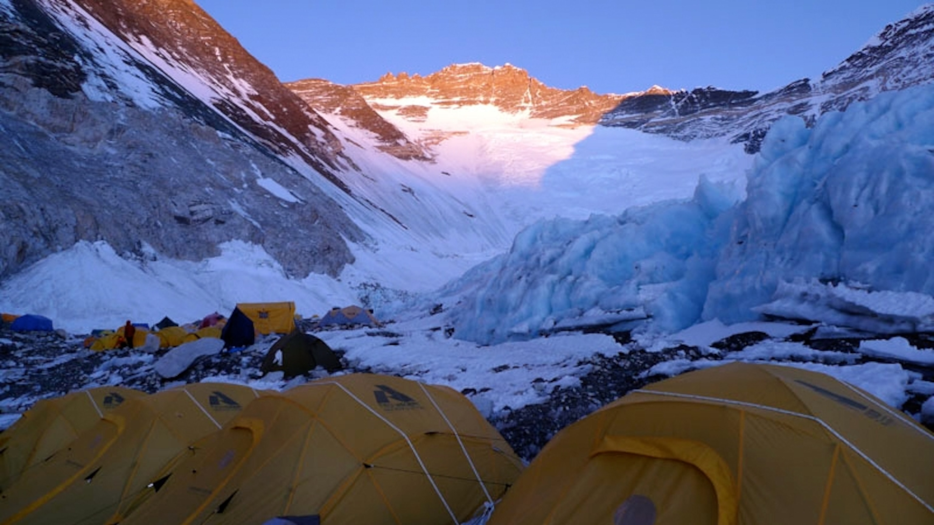 Tents with a sunset sky over Camp 2 on Everest