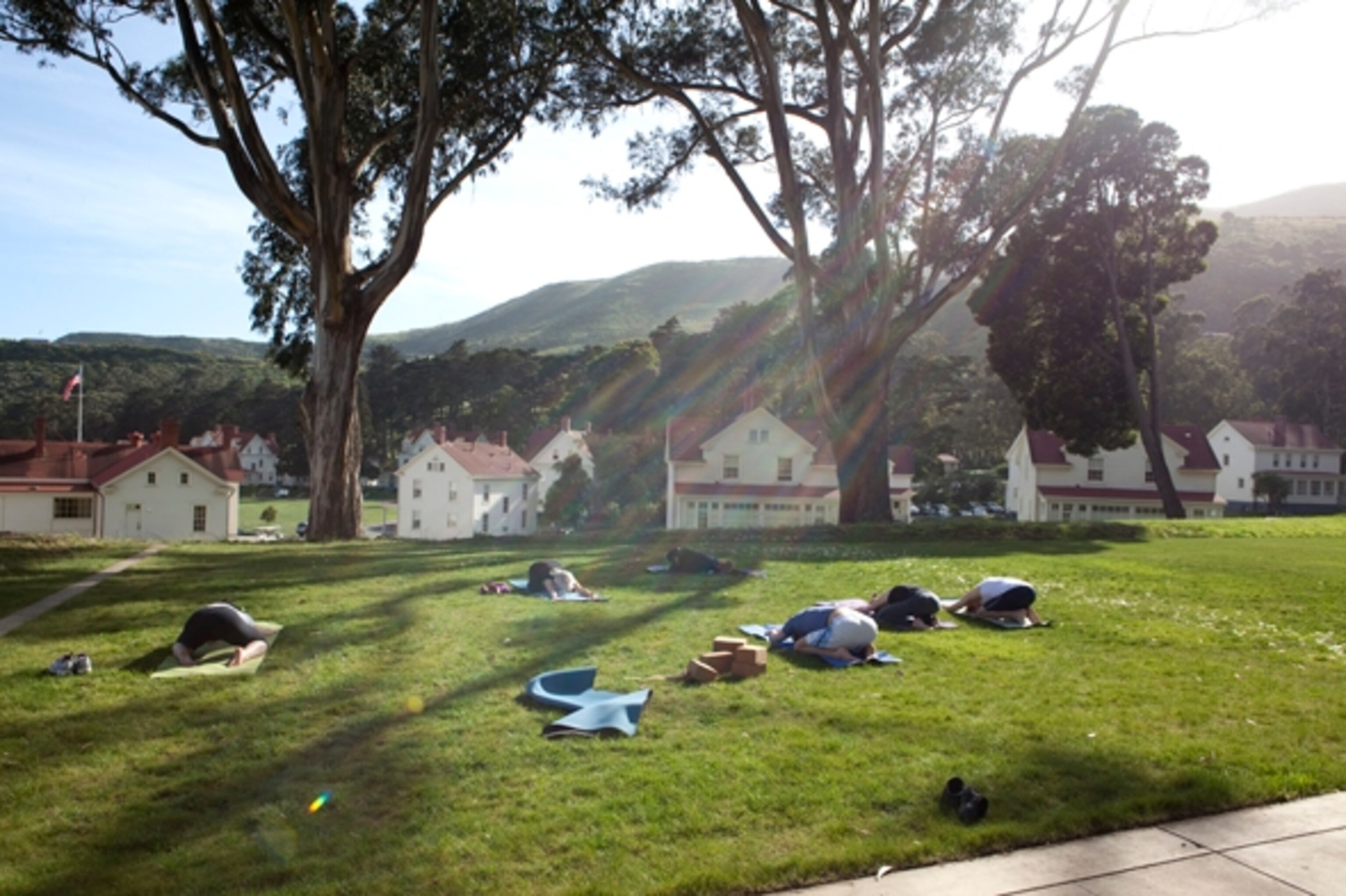 Guests practicing yoga on the lawn. (Photograph by Shannon Switzer)