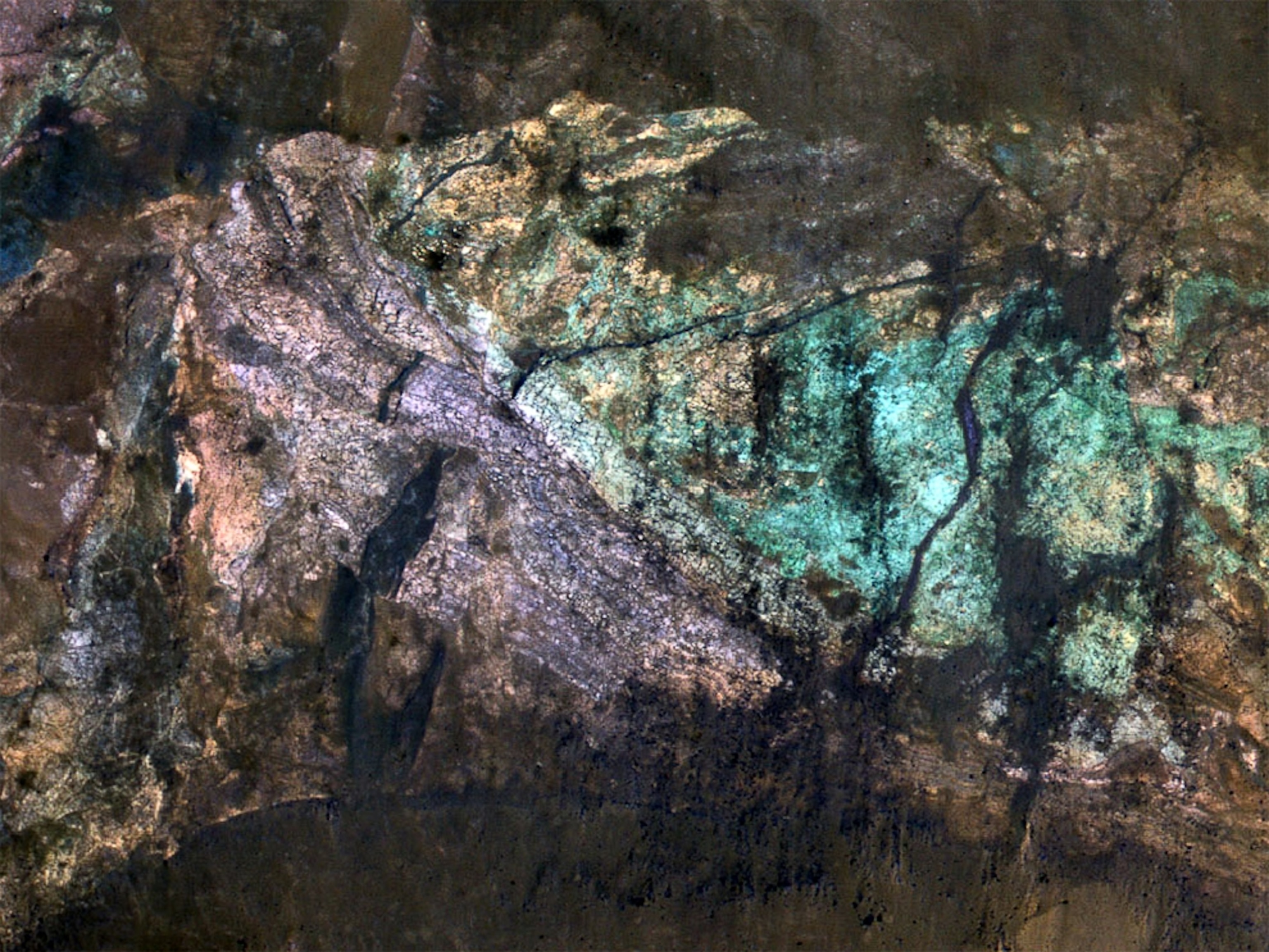 Mars picture: A colorized image of a central peak in a crater