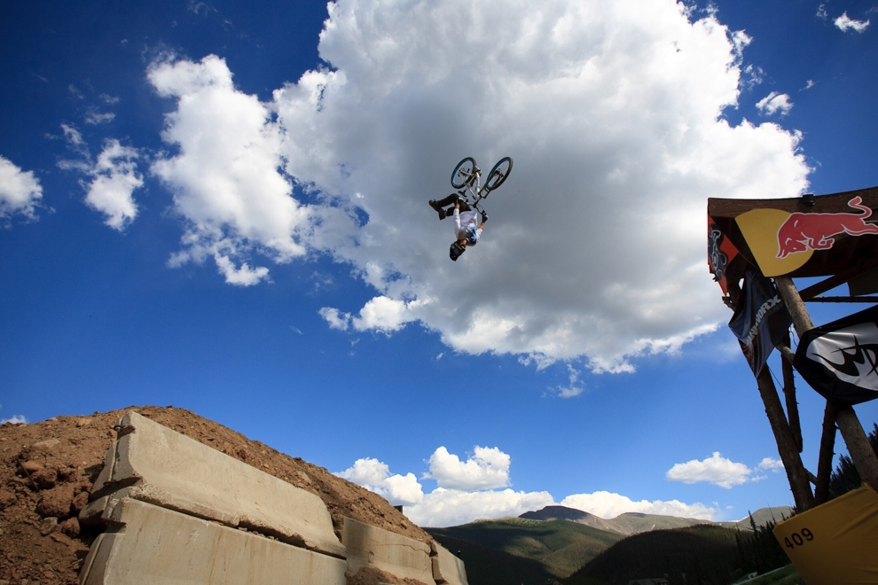 Bike rider in the air in Winter Park, Colorado.