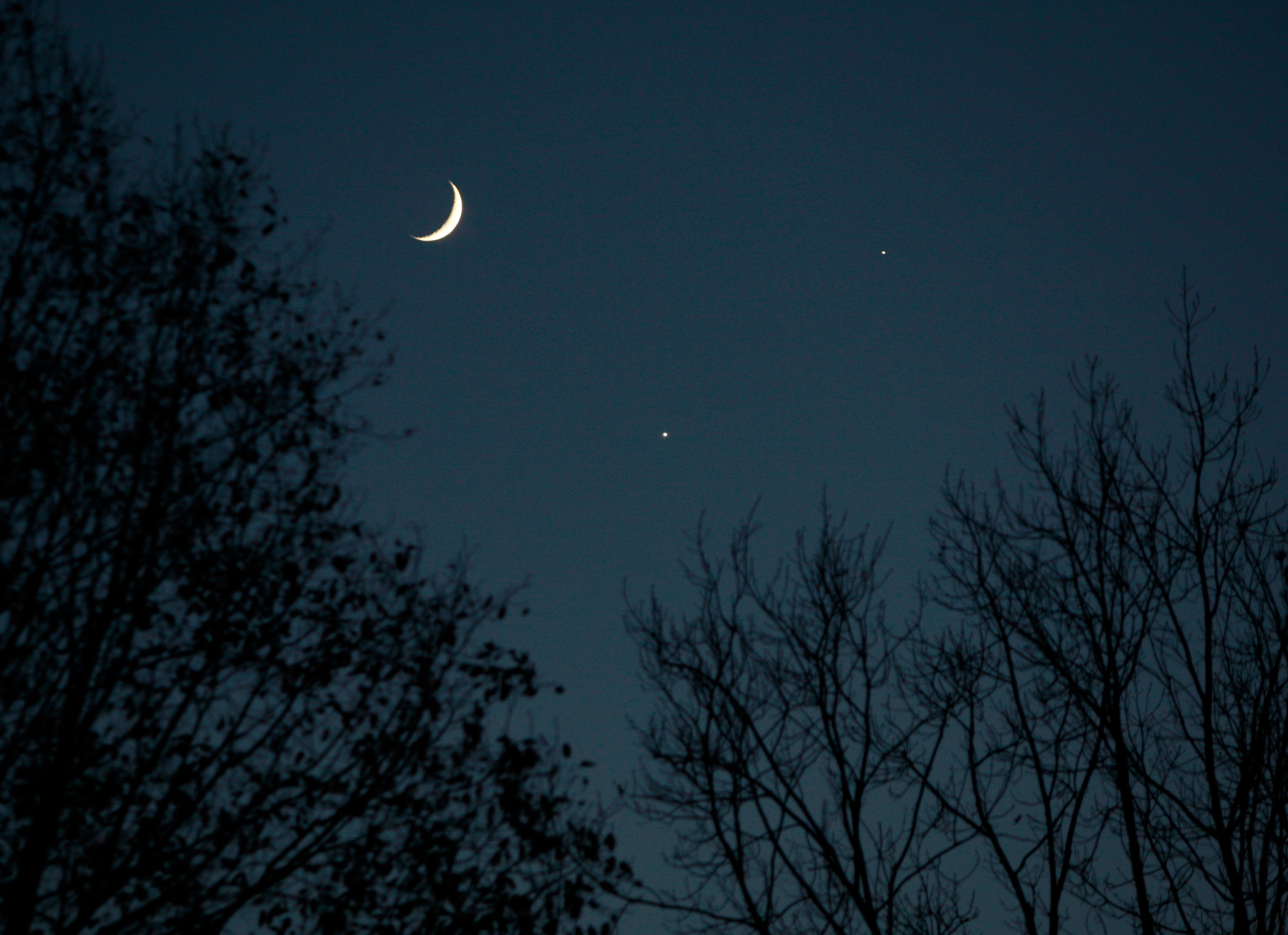 nigh sky with the moon and jupiter and venus