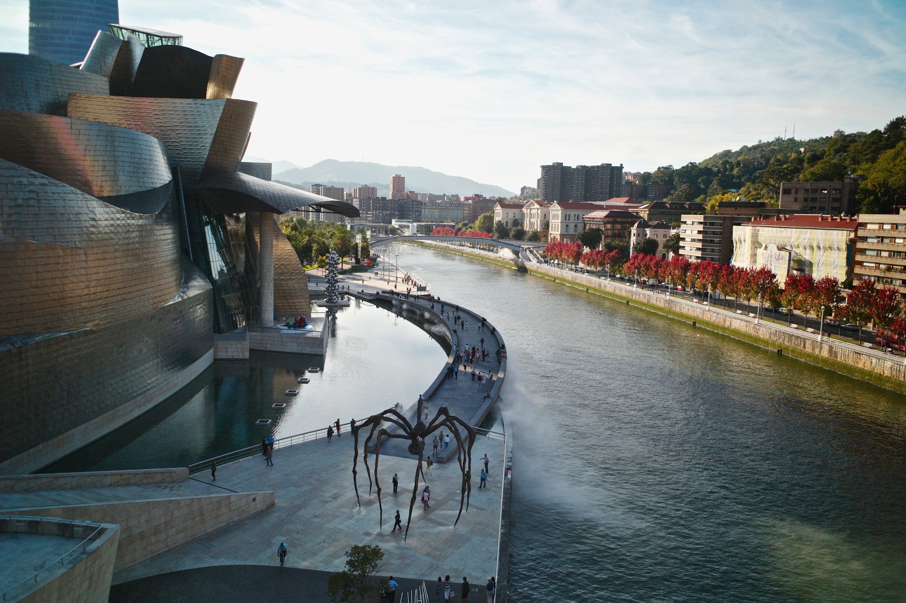 The Guggenheim museum next to the Nervion River.