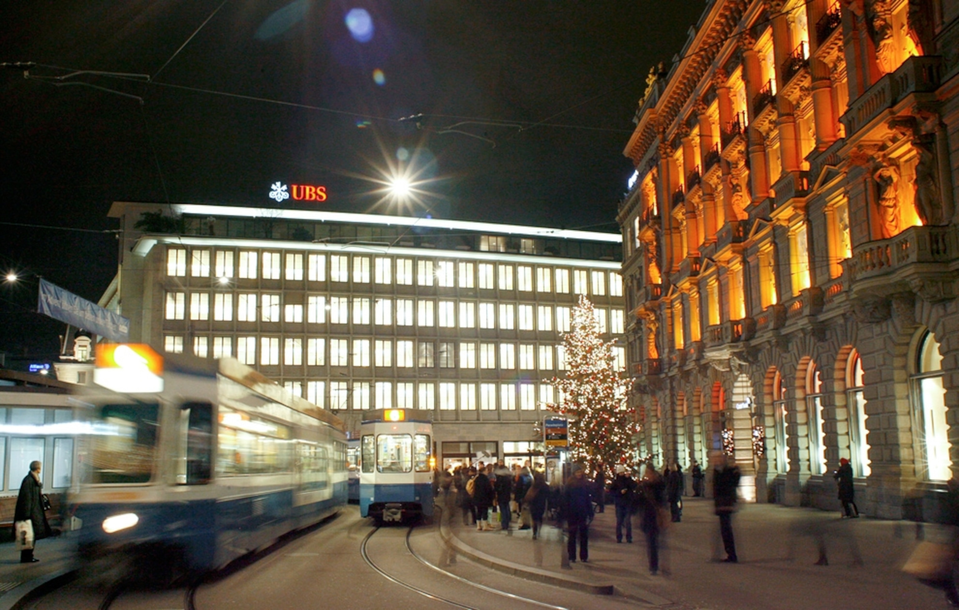 Trams at Zürich, Switzerland’s Paradeplatz square