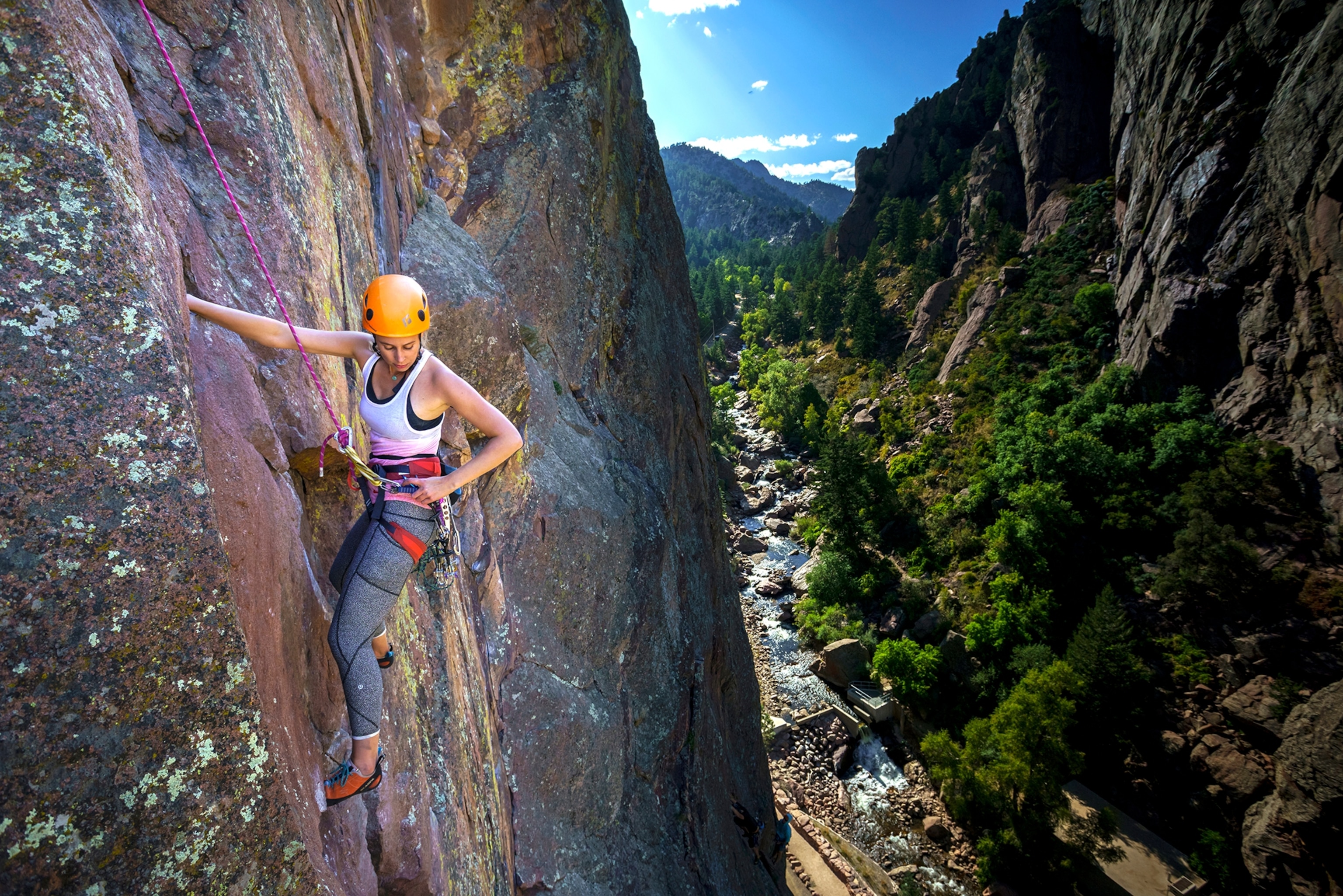 a rock climber at Eldorado Canyon in Boulder, Colorado