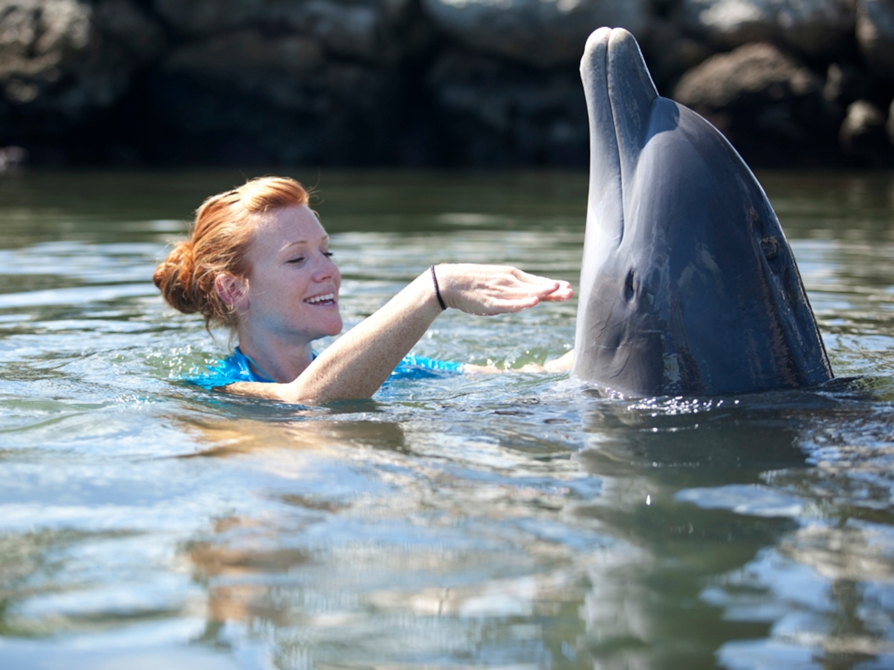 trainer Laura Davis at the Dolphin Research Center