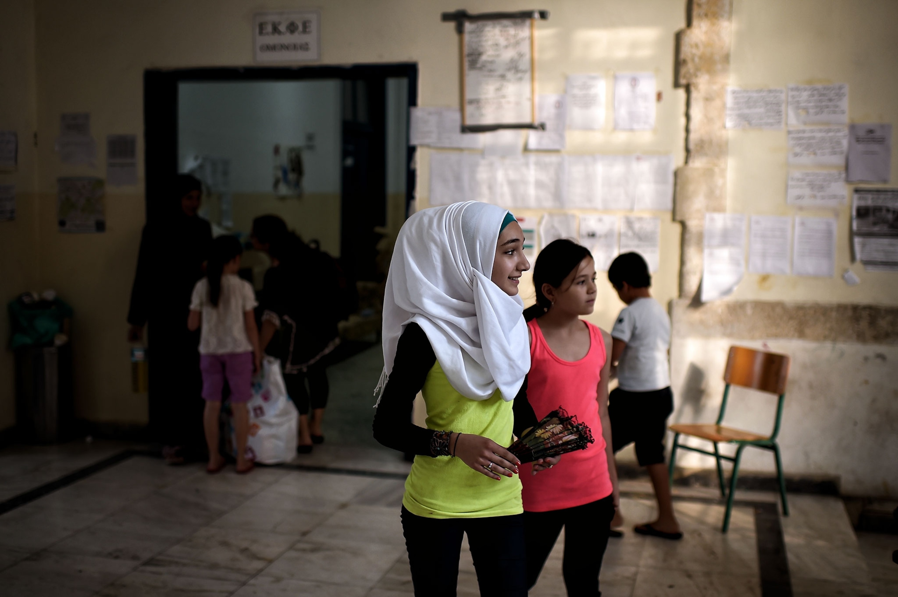 children in an abandoned school in Athens