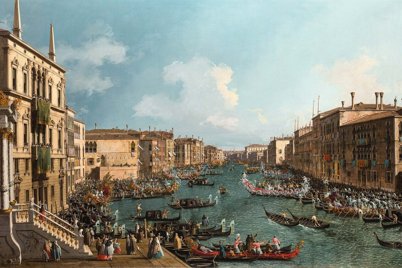 A regatta of Venice painted by Canaletto around 1740.