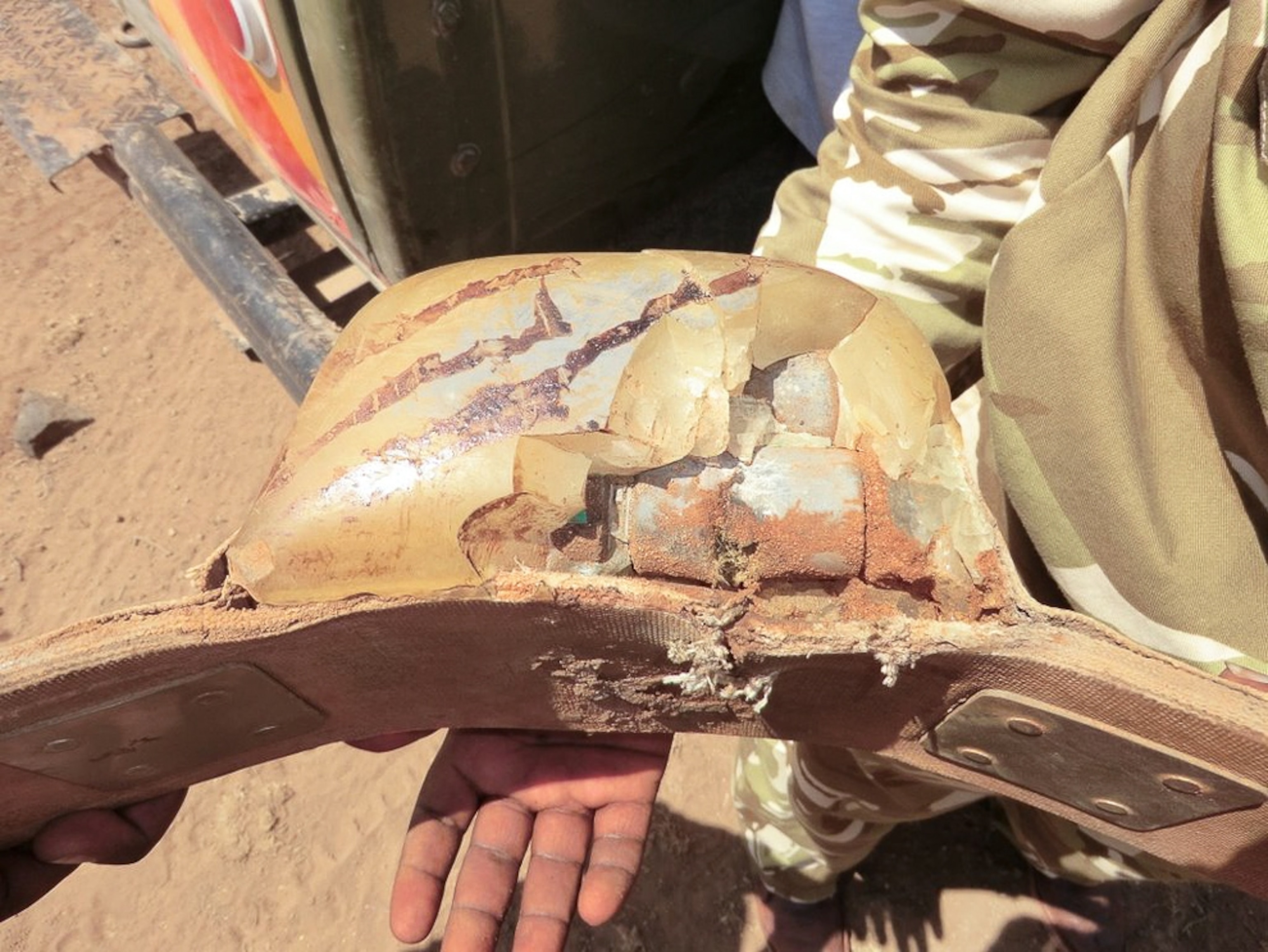an elephant's radio collar damaged by a bullet in Kenya's Samburu National Reserve