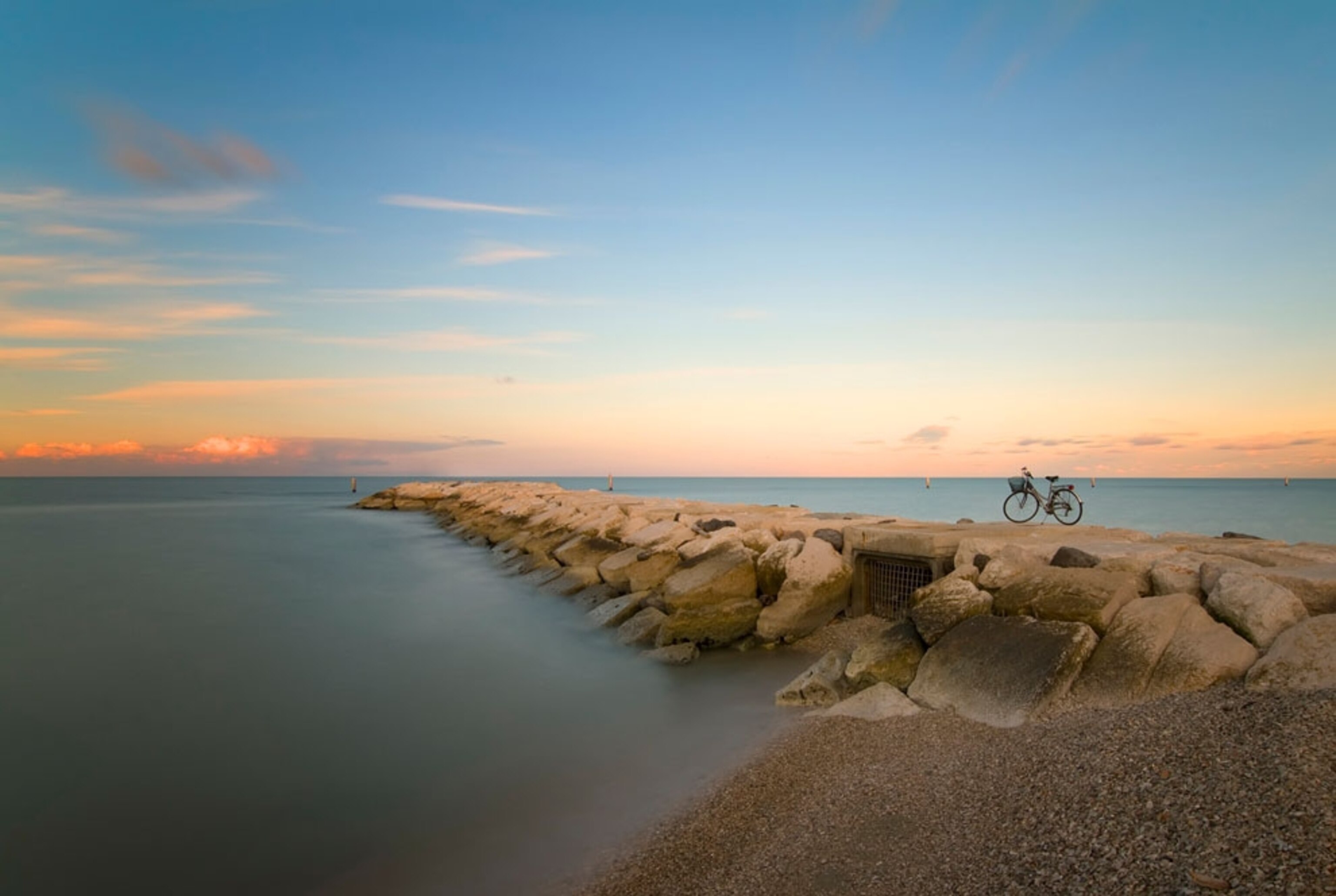 View of the sea at sunset in Fano, Italy