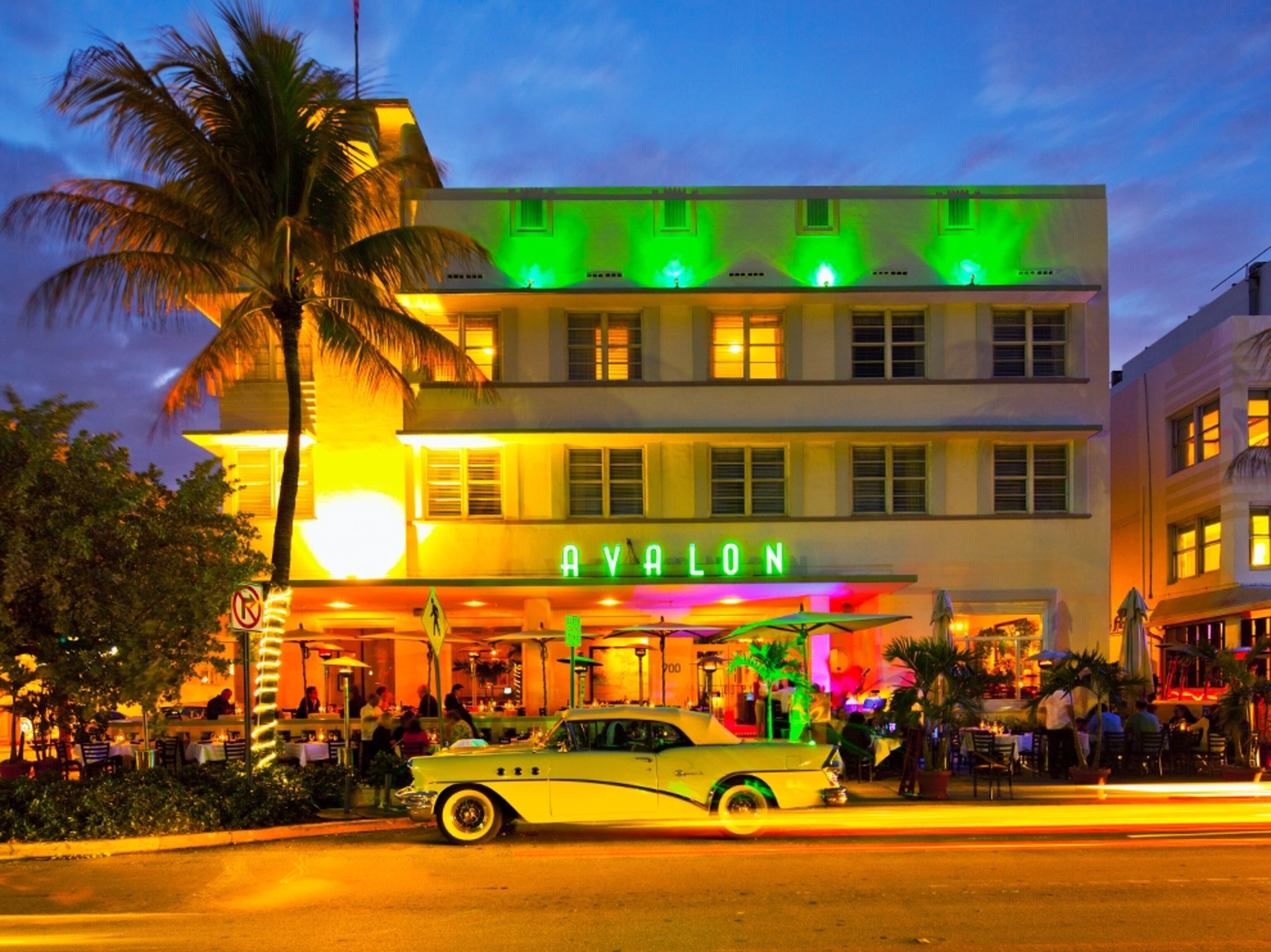 Avalon hotel at dusk in Miami