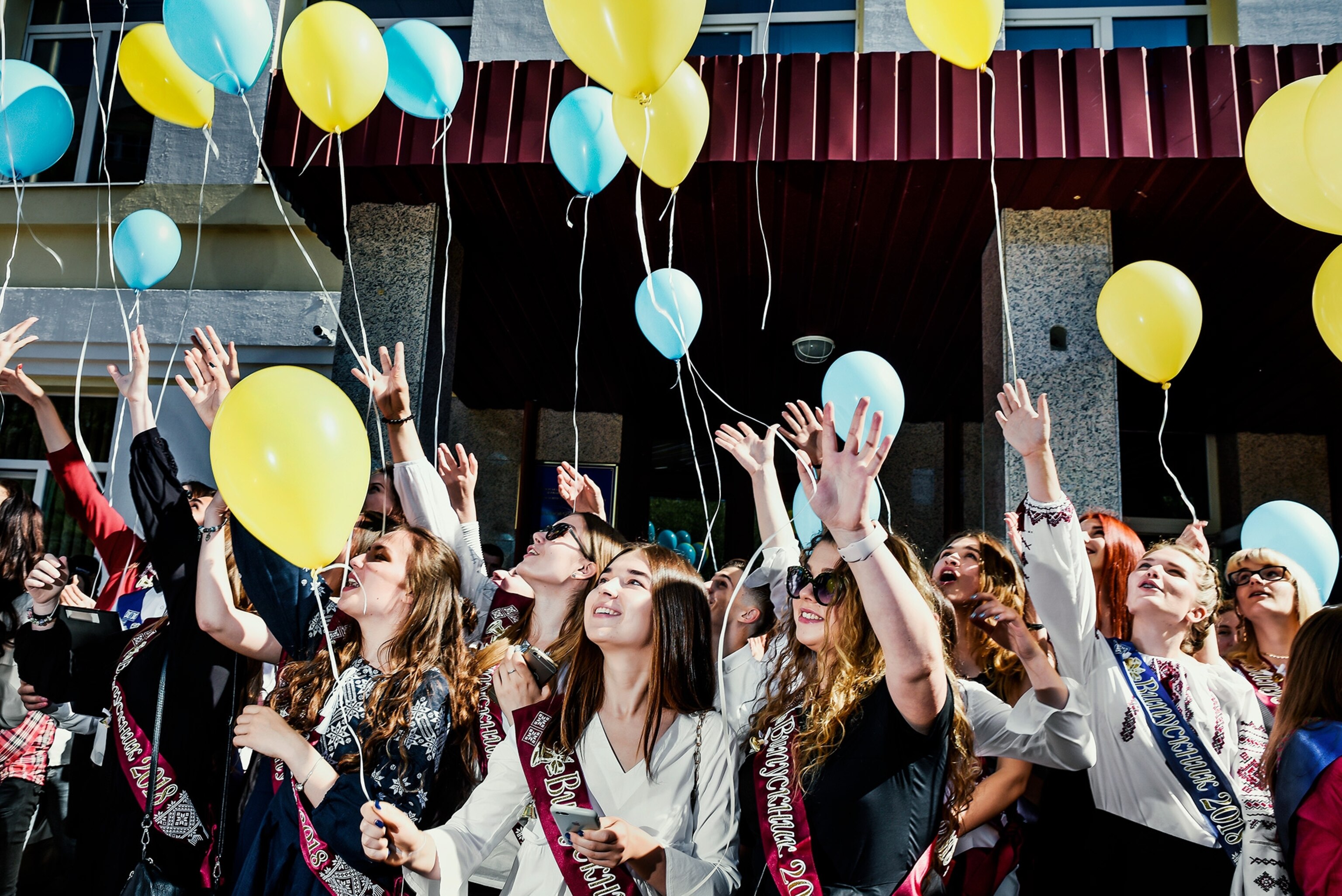 kids celebrating the last day of school in Kiev, Ukraine
