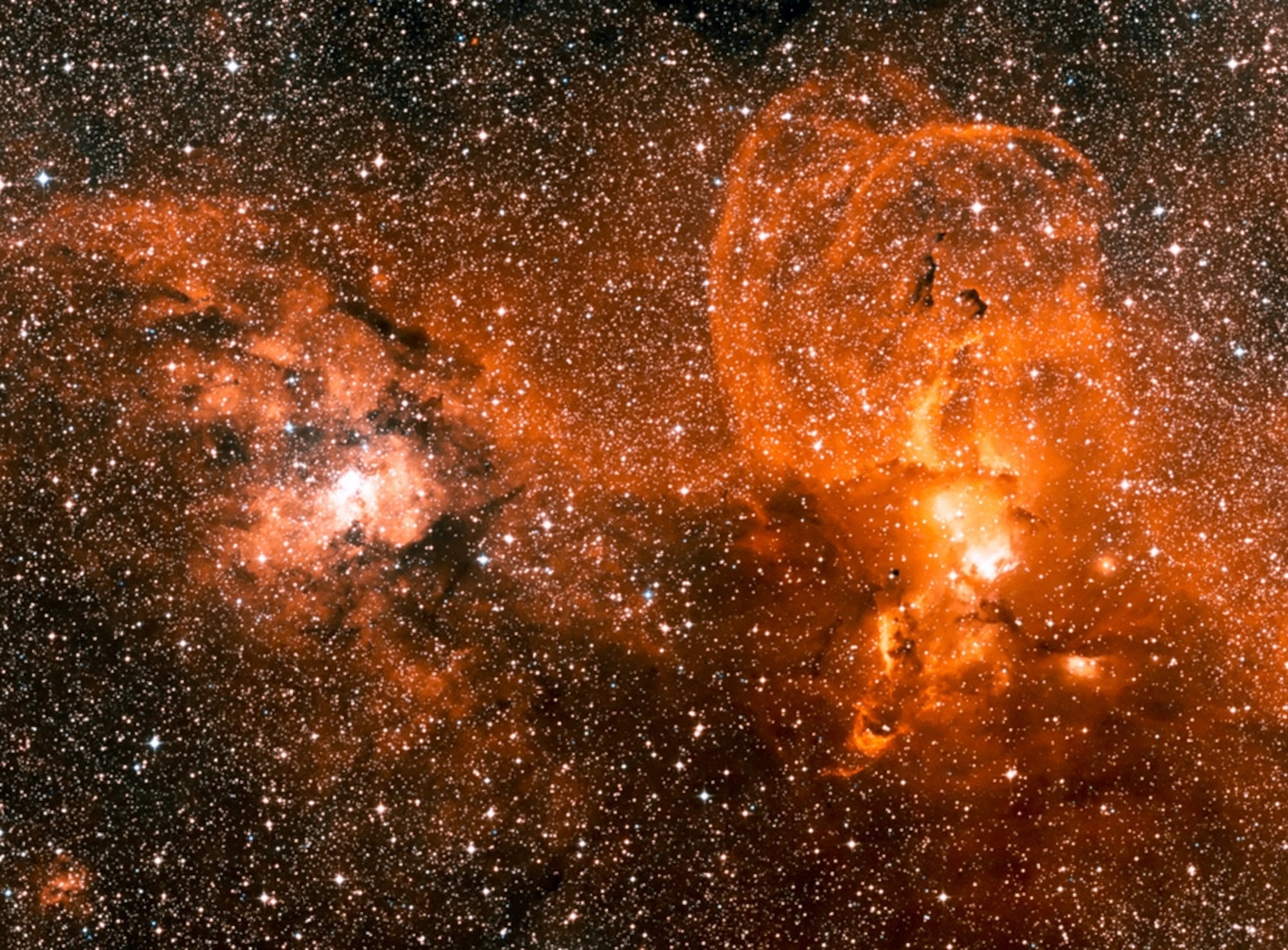 Intense star formation creates bright regions in the nearby nebula NGC 3603