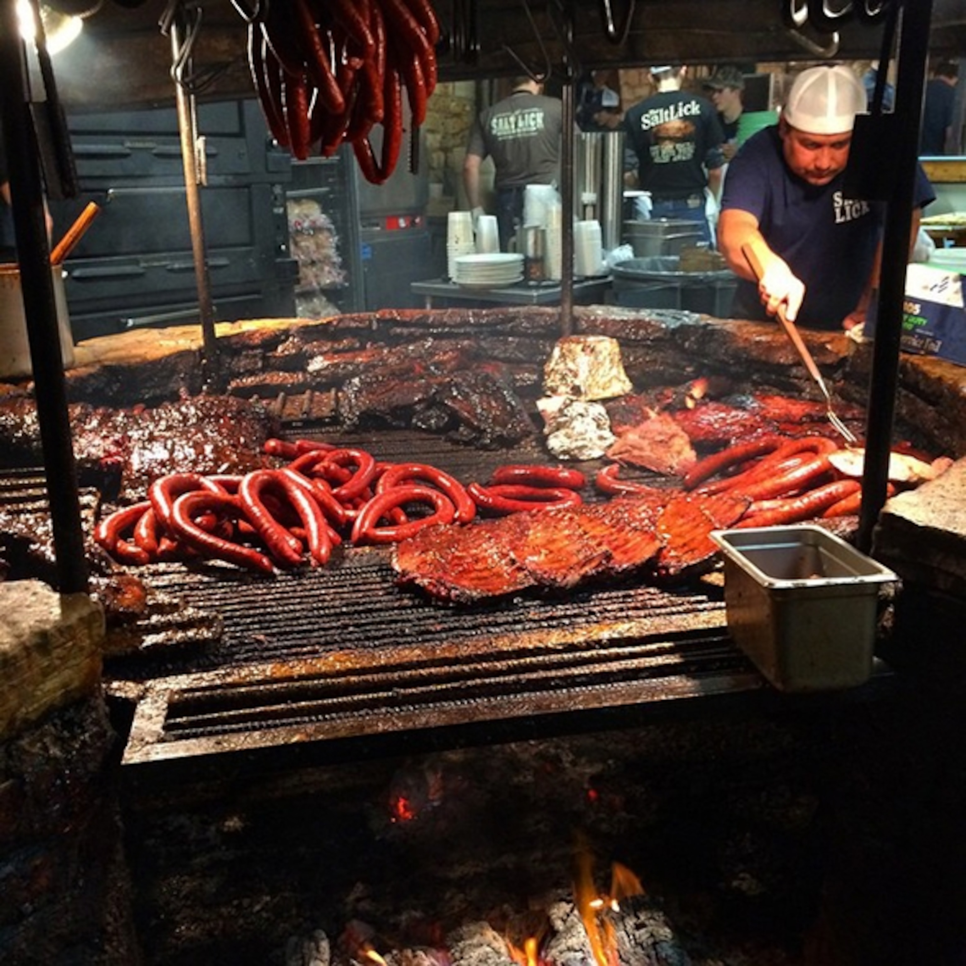 Meats grilling at the Salt Lick BBQ (Photograph by Christine Blau)