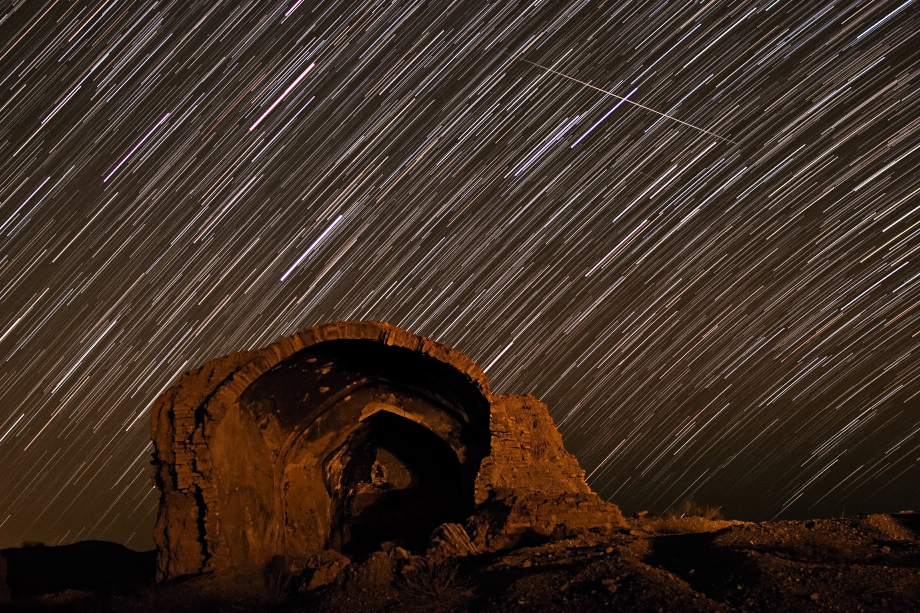 star trails in the sky during meteor shower