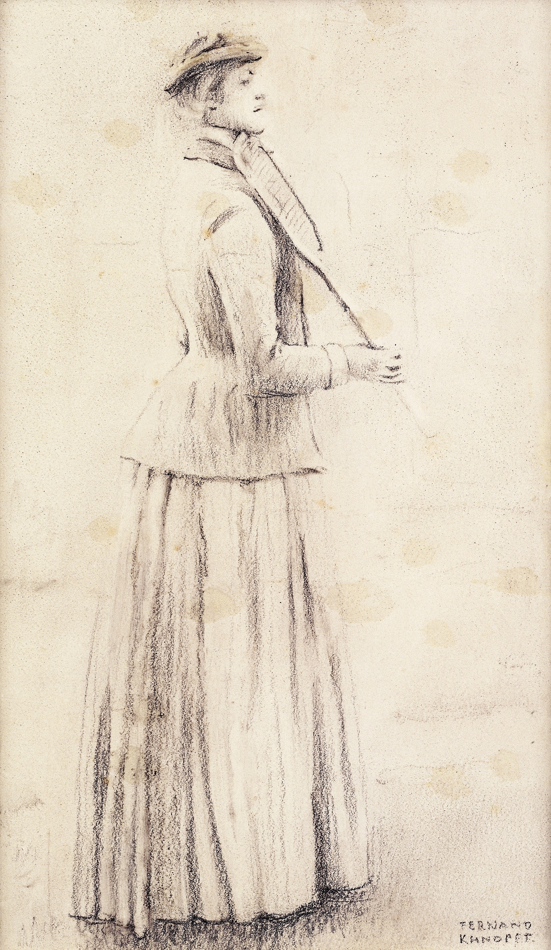 A pencil drawing of a Tennis Player in a long skirt.