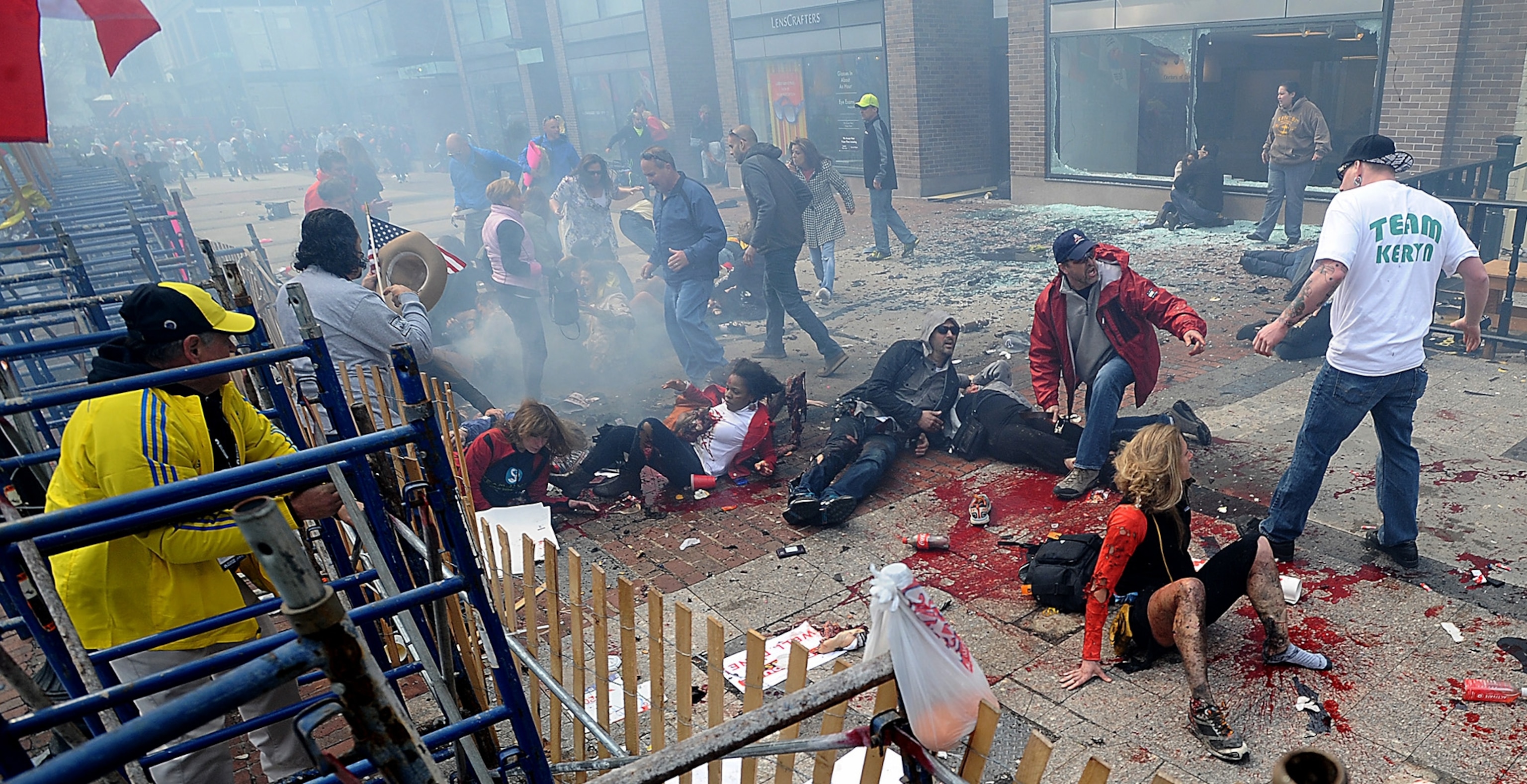 This Week in Boston - A crowd of injured spectators as the Boston Marathon.