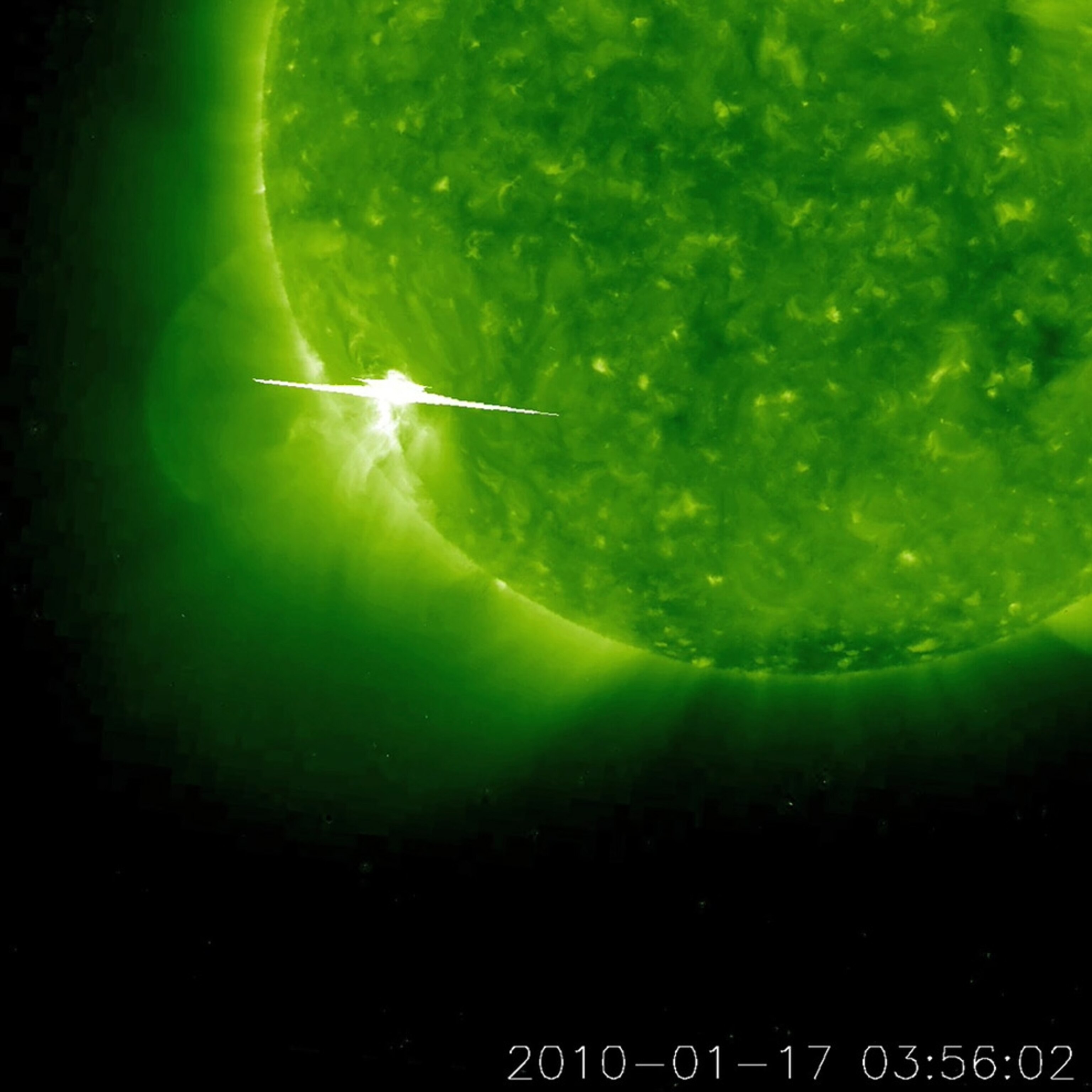 A solar flare erupts on the sun