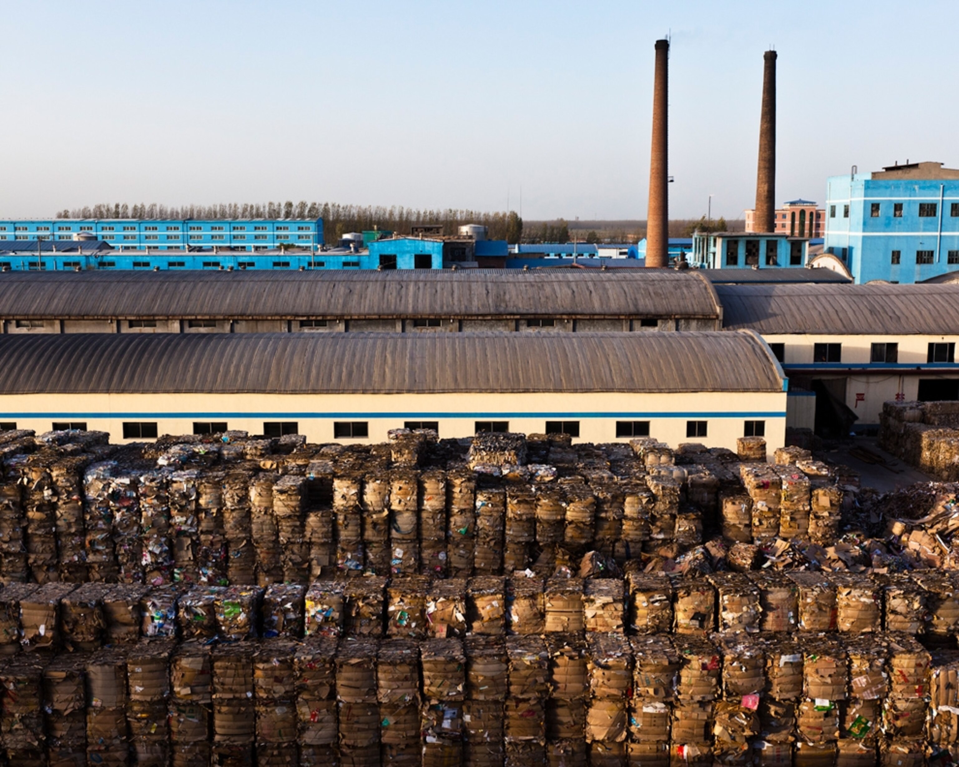Stacks of bailed waste paper in Boxing, China