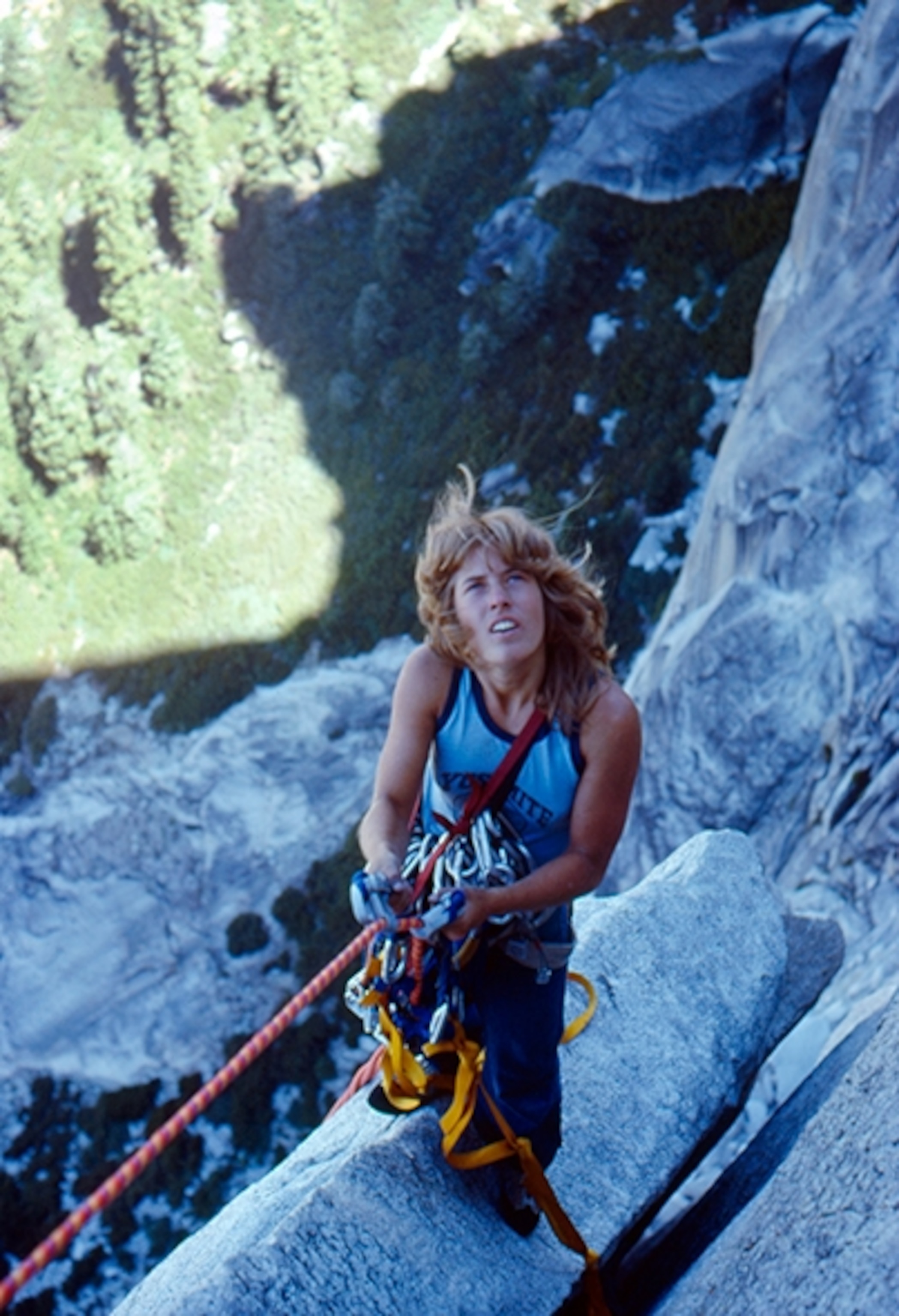 Lynn Hill on Half Dome in 1977; Photograph by Charlie Row
