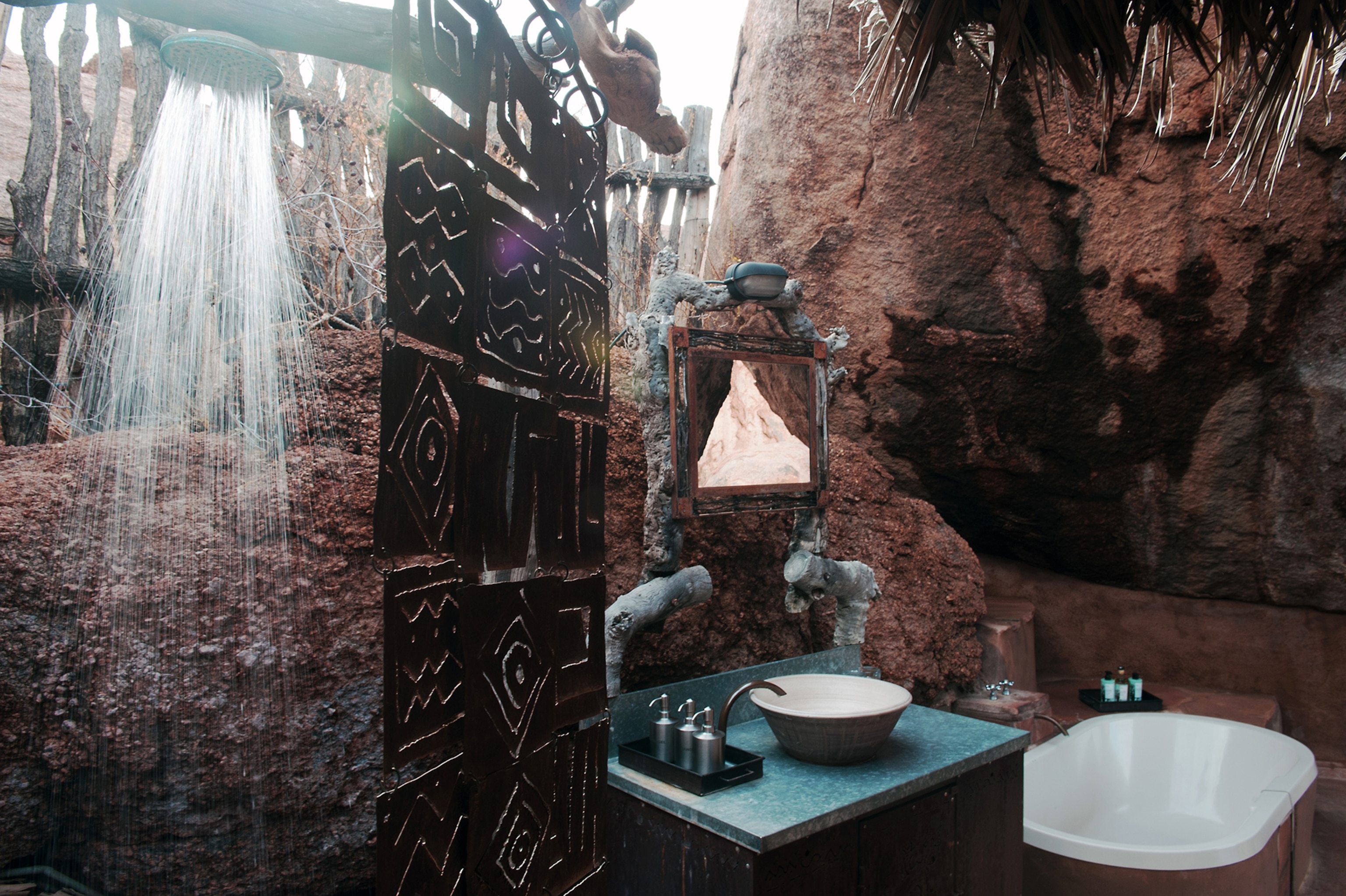 the outside bathroom of Mowani Mountain Camp in Twyfelfontein, Namibia