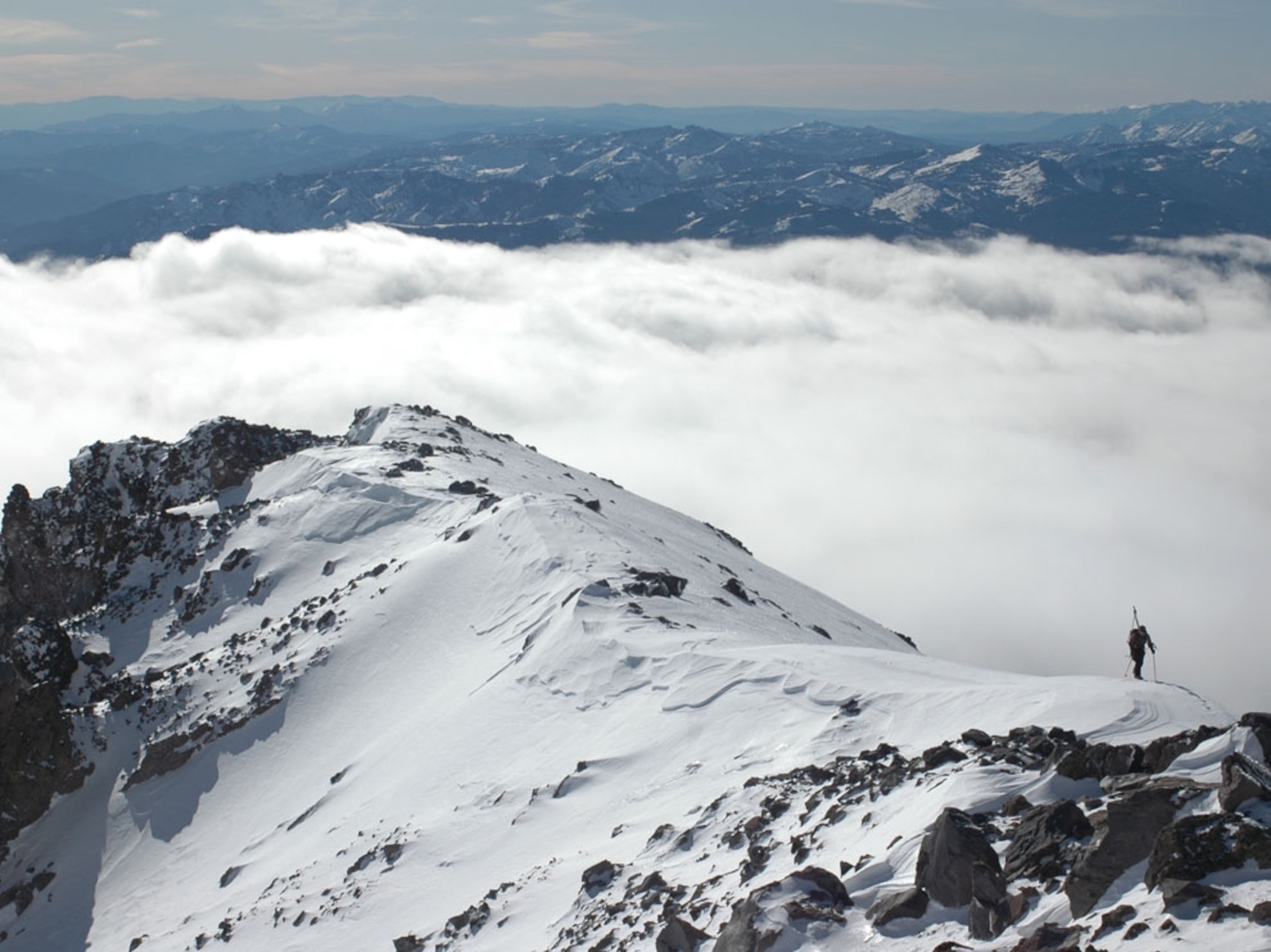 A climber ascends Mount Shasta.