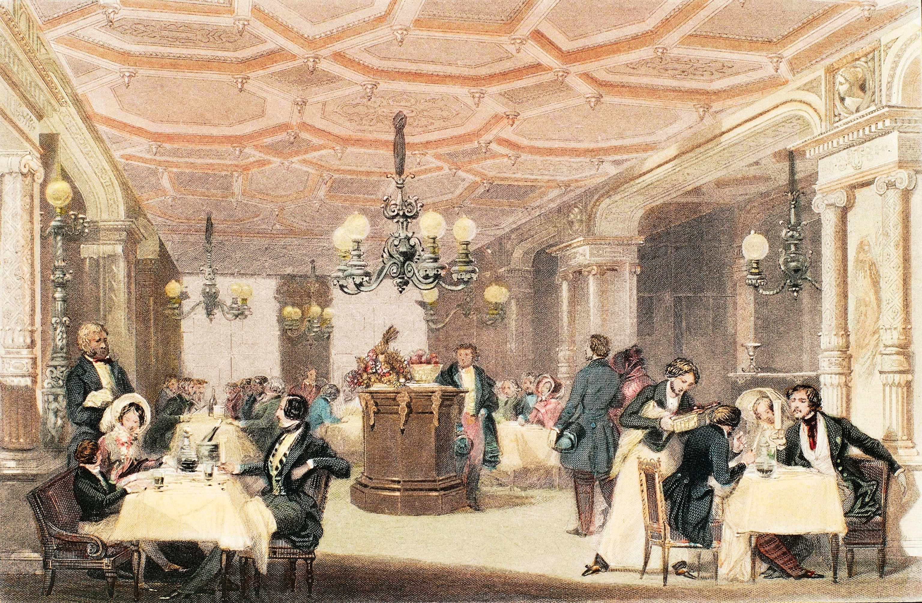 Engraving of Les Trois Frères Provençaux restaurant.
