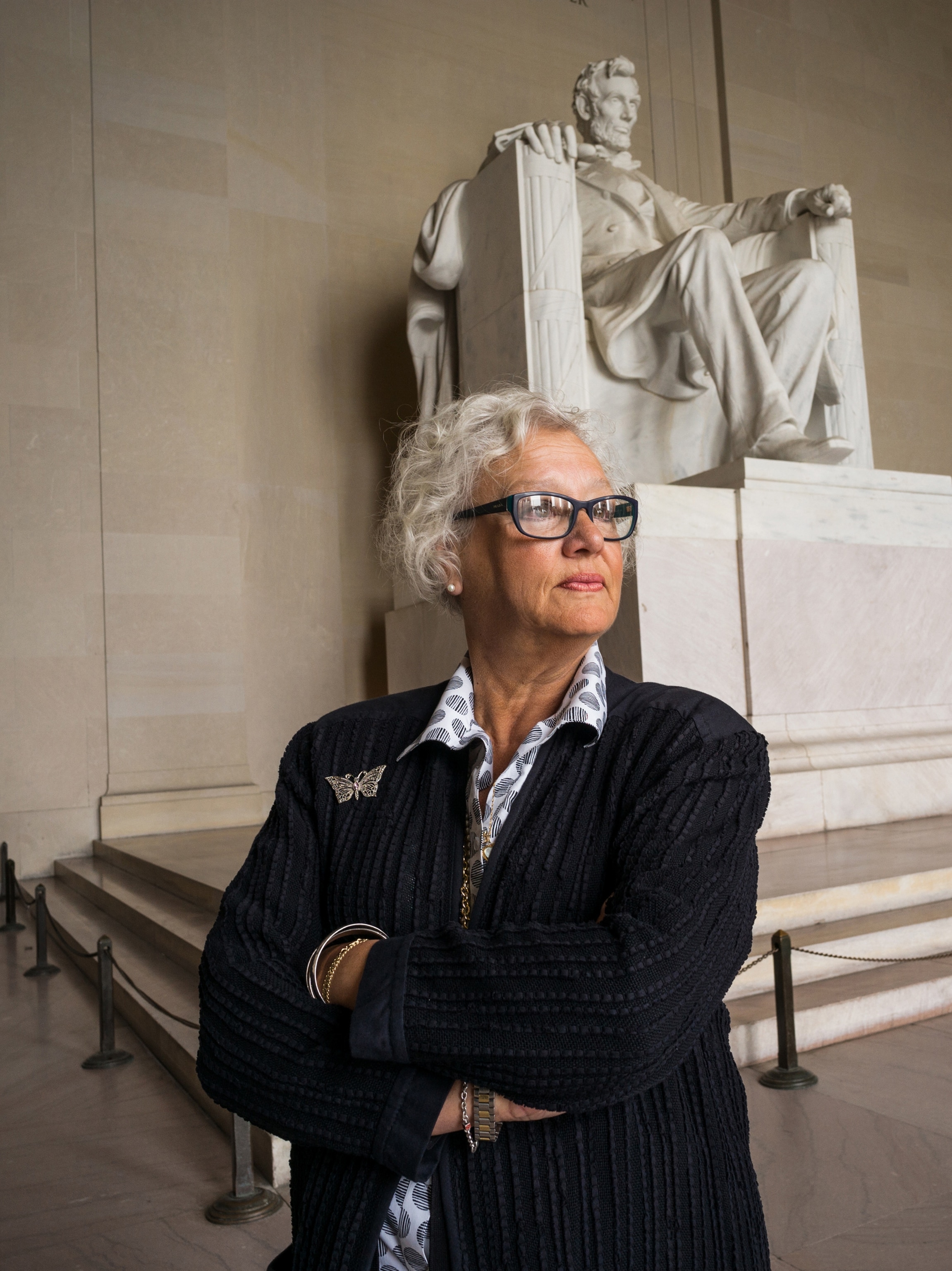 Ginette DePreist in front of Lincoln Memorial