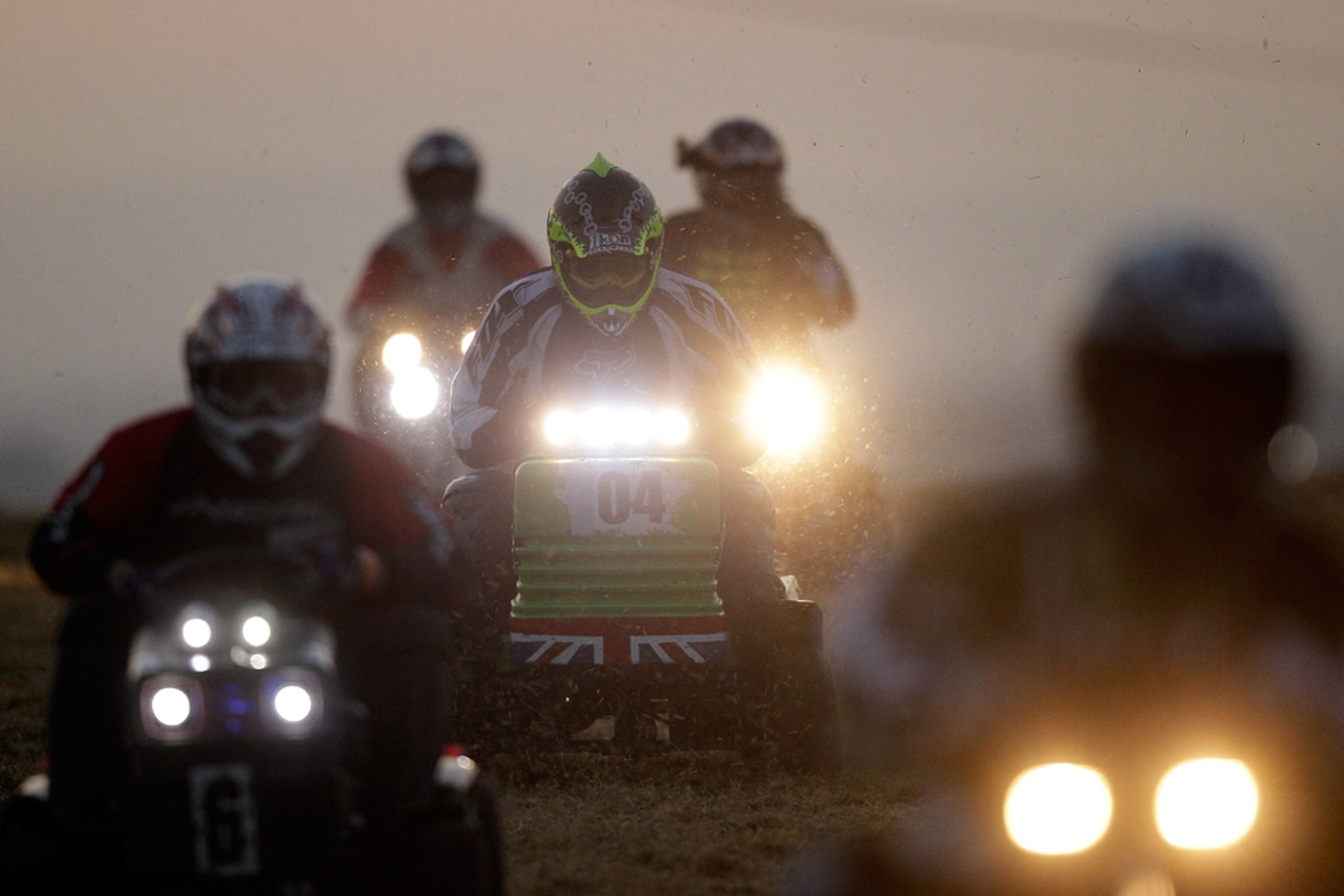 Motorsport picture: competitors in a lawn mower race in England -- for best pictures of September photo gallery