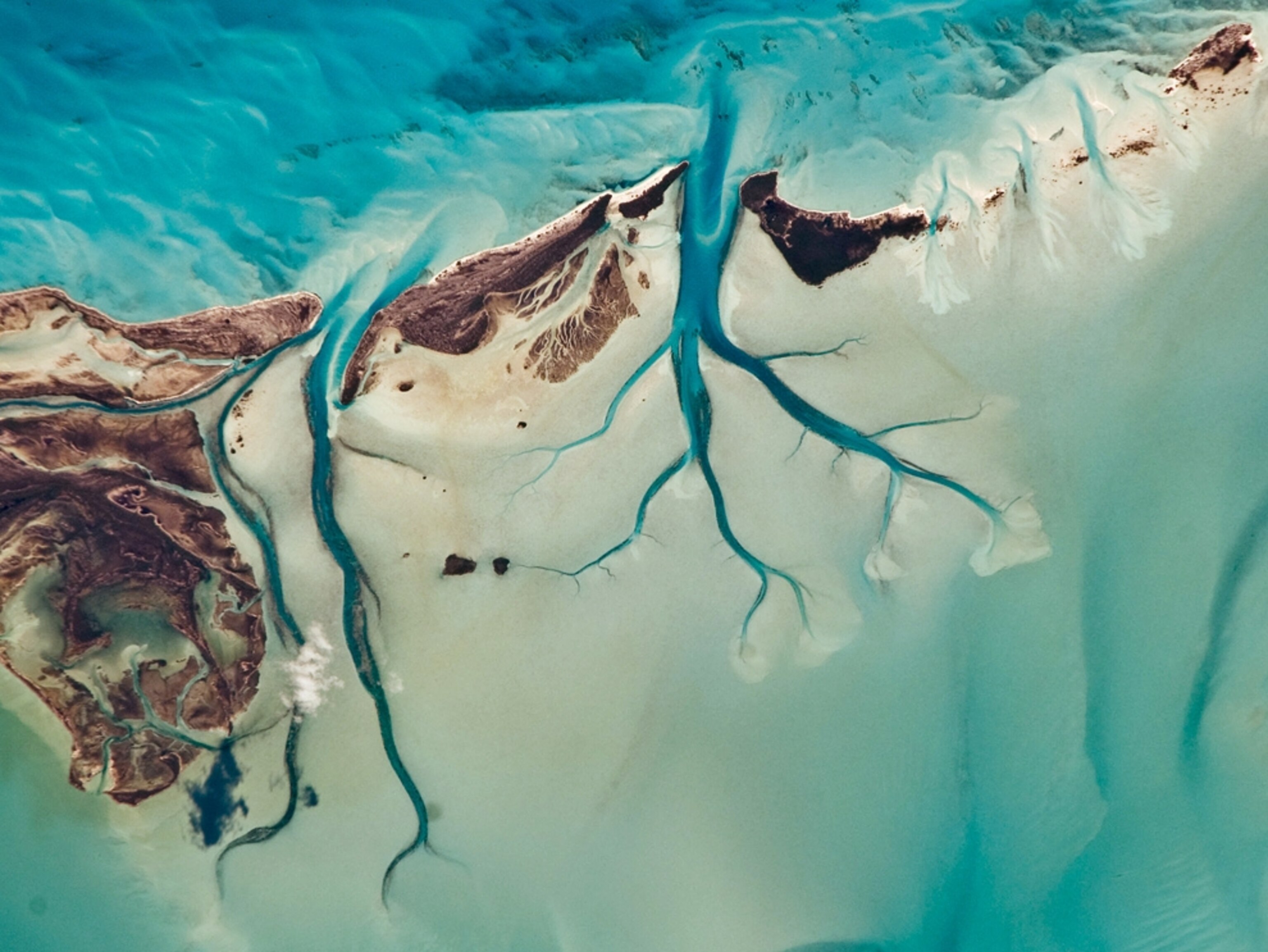 Picture of tidal flats in the Bahamas as seen from the International Space Station.