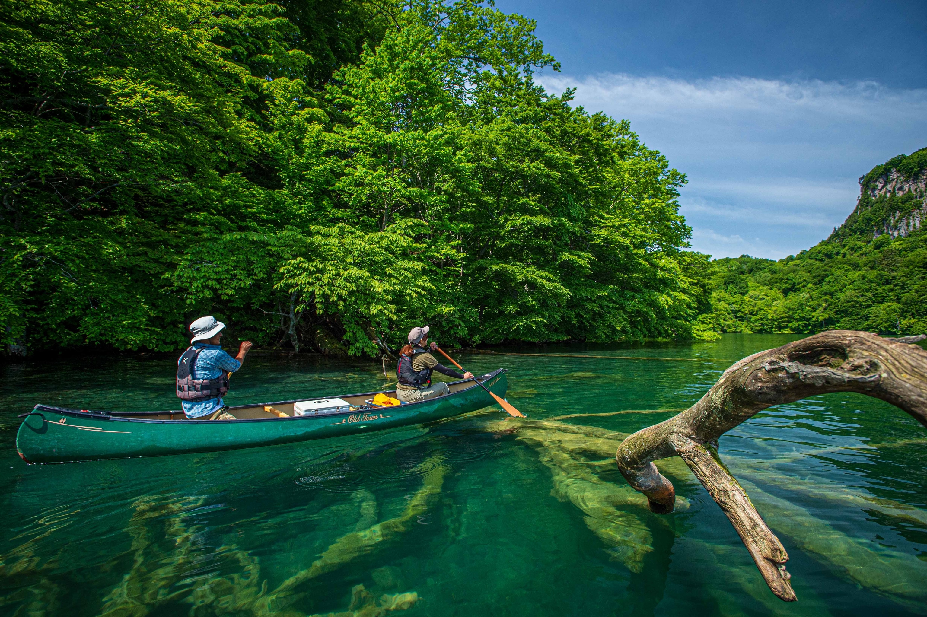 Image of a nature guide leading a canoe tour of Towada-Hachimantai National Park.