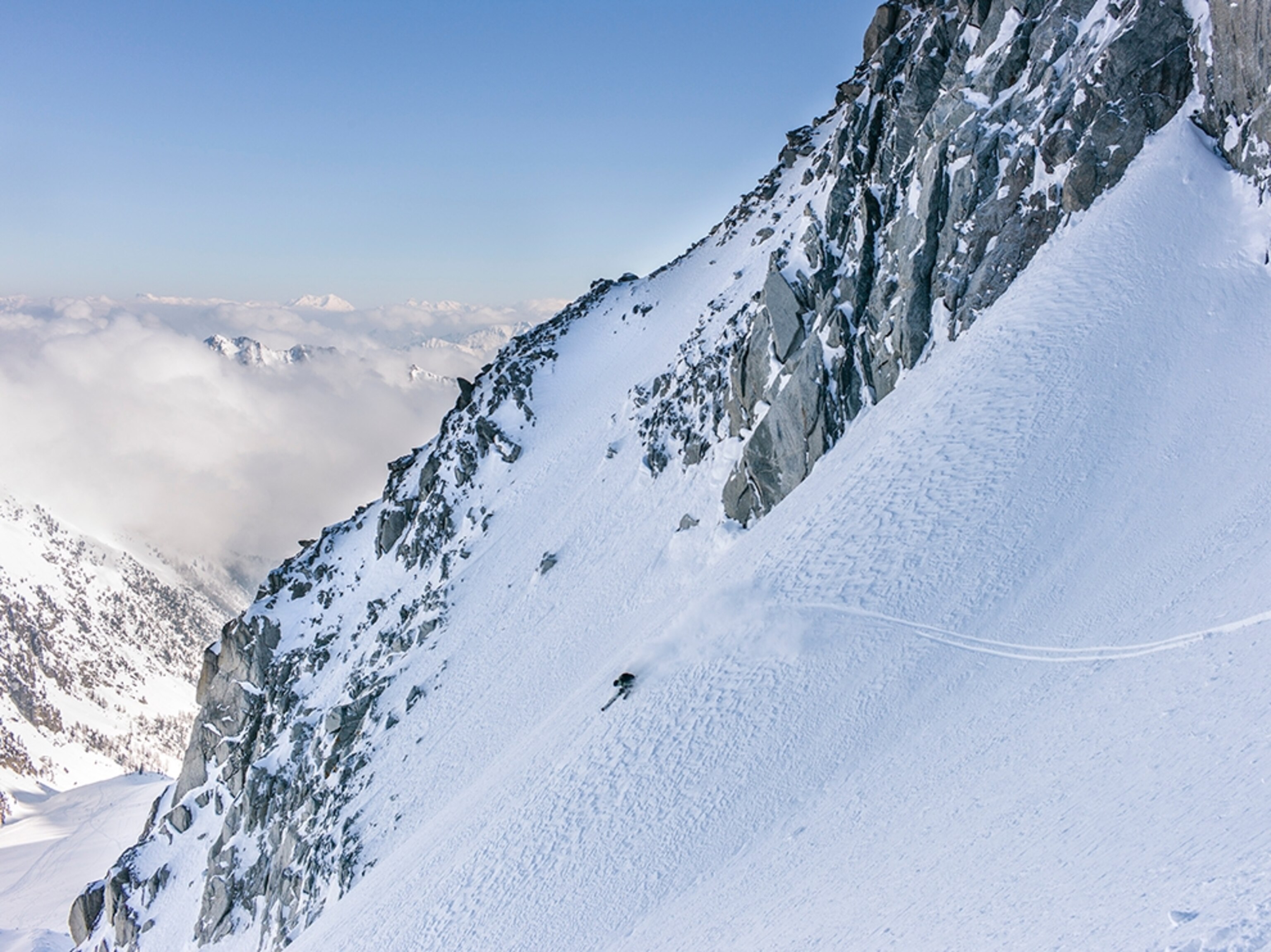 JP Auclair skiing in Couloir d'orny, Switzerland