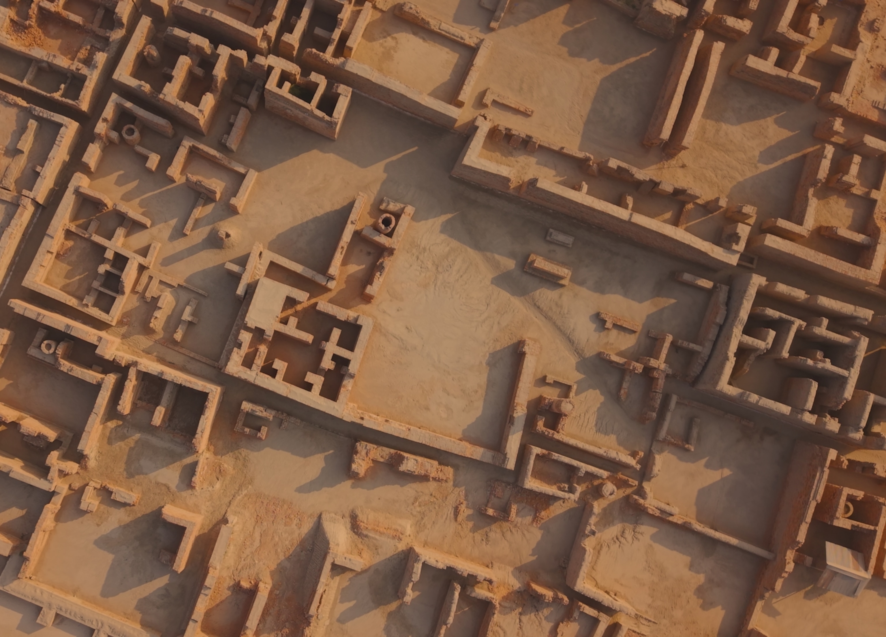 An aerial shot of building structures