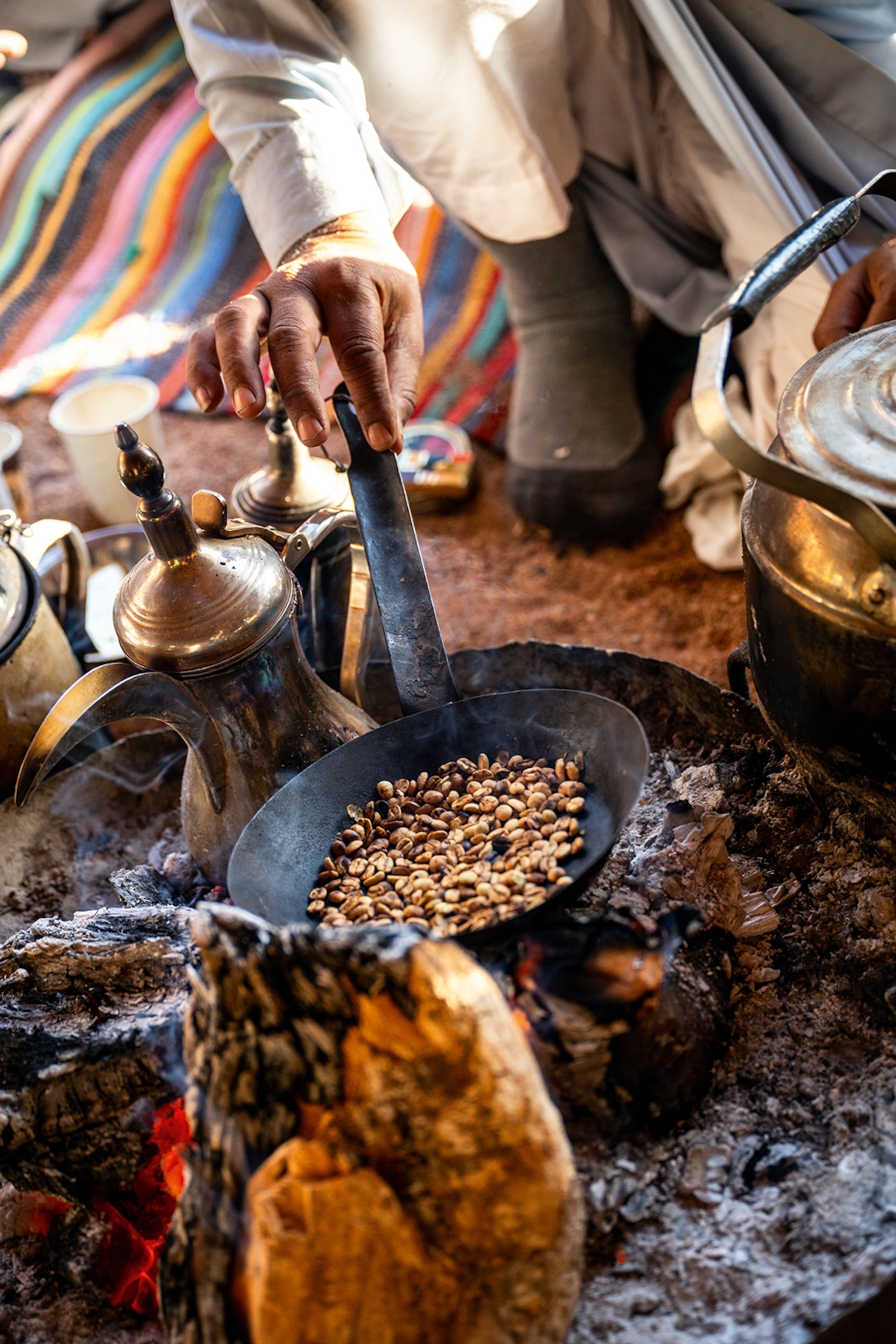 Roasting coffee beans.
