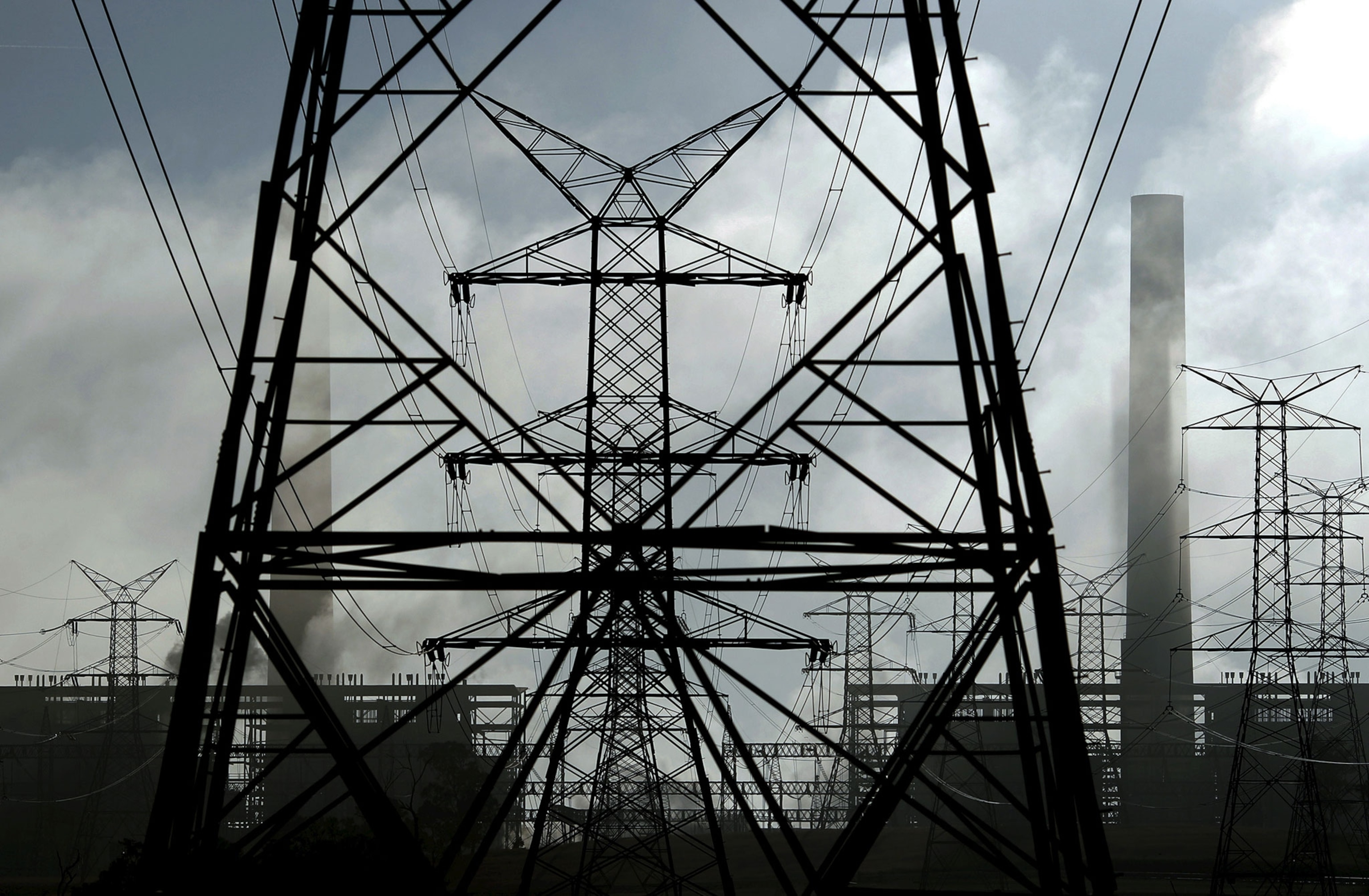 Power lines from Liddell Power Station near Muswellbrook, north of Sydney, Australia