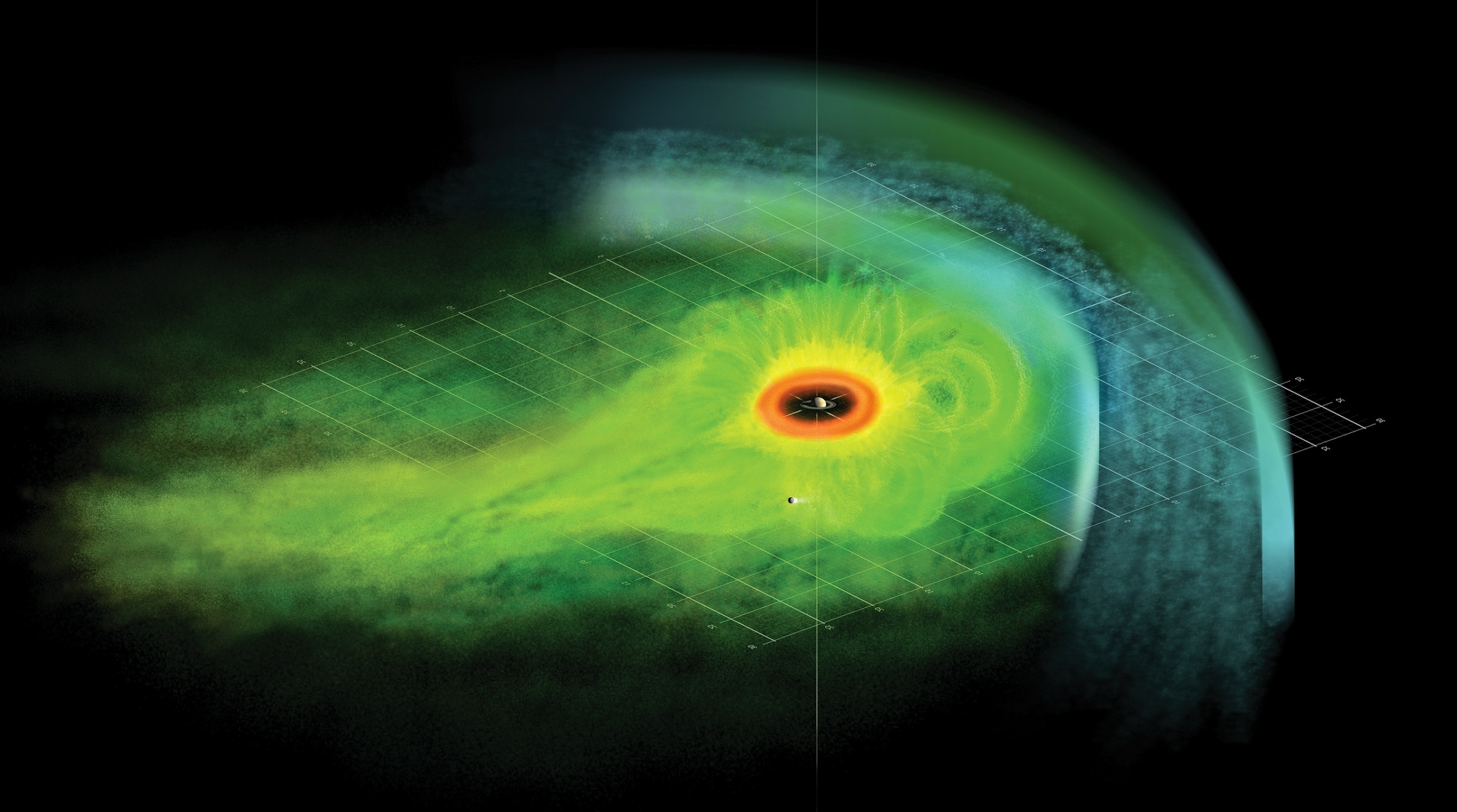 Artist’s depiction of the magnetic field surrounding Saturn