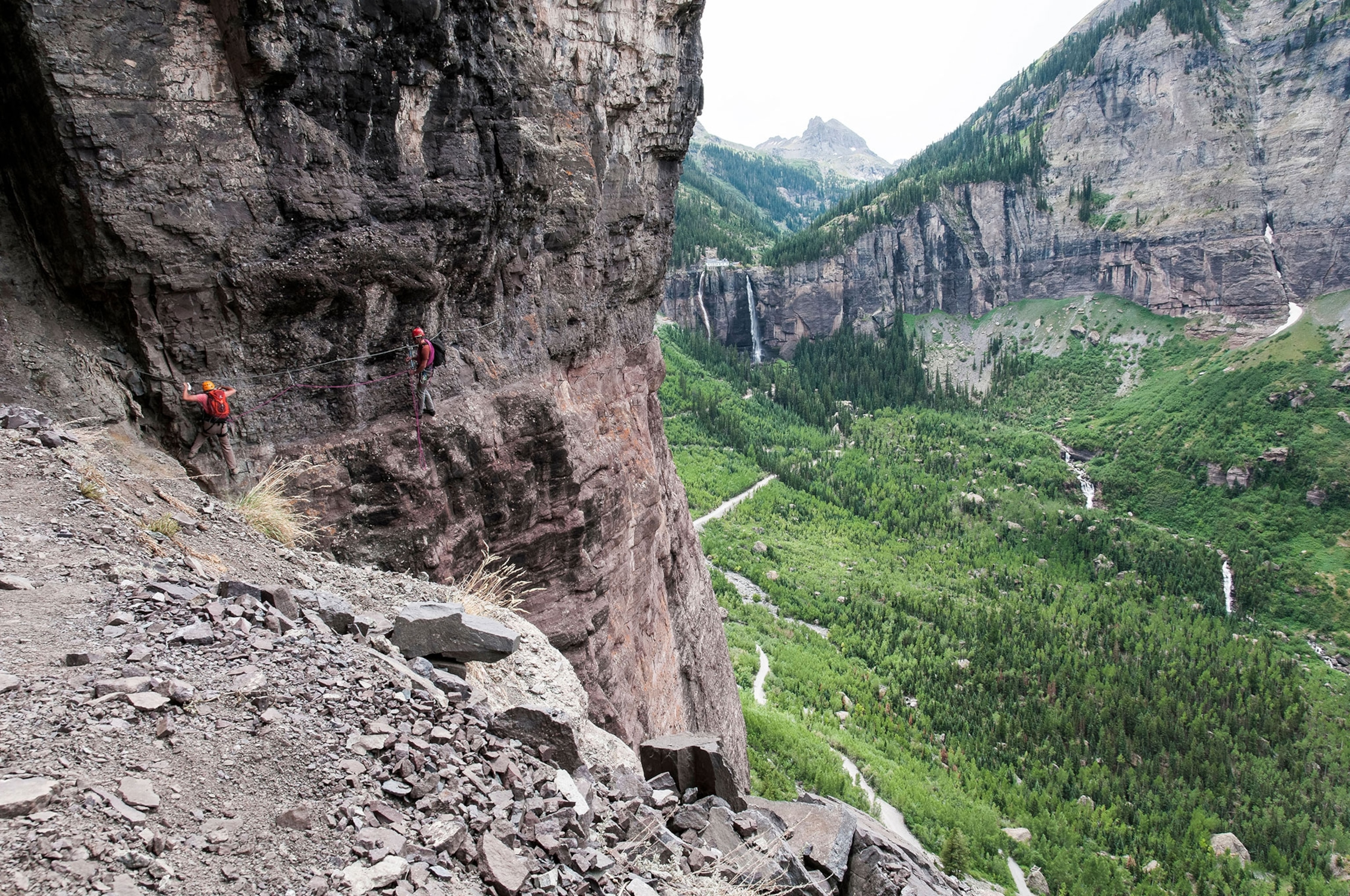 a climber on the via ferrata in Telluride, Colorado