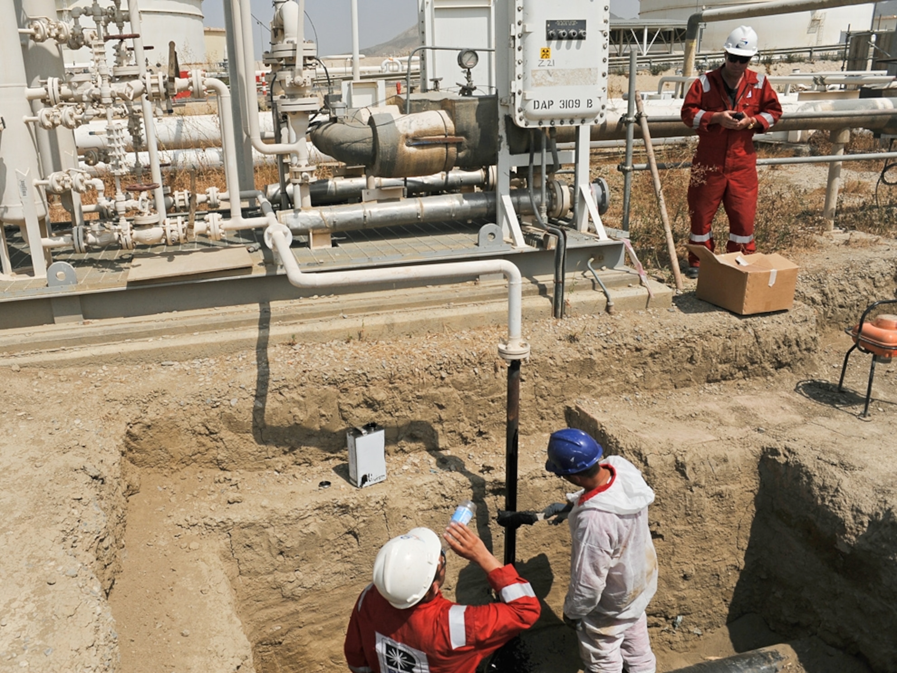 Workers at the Sangachal Terminal near Baku, Azerbaijan