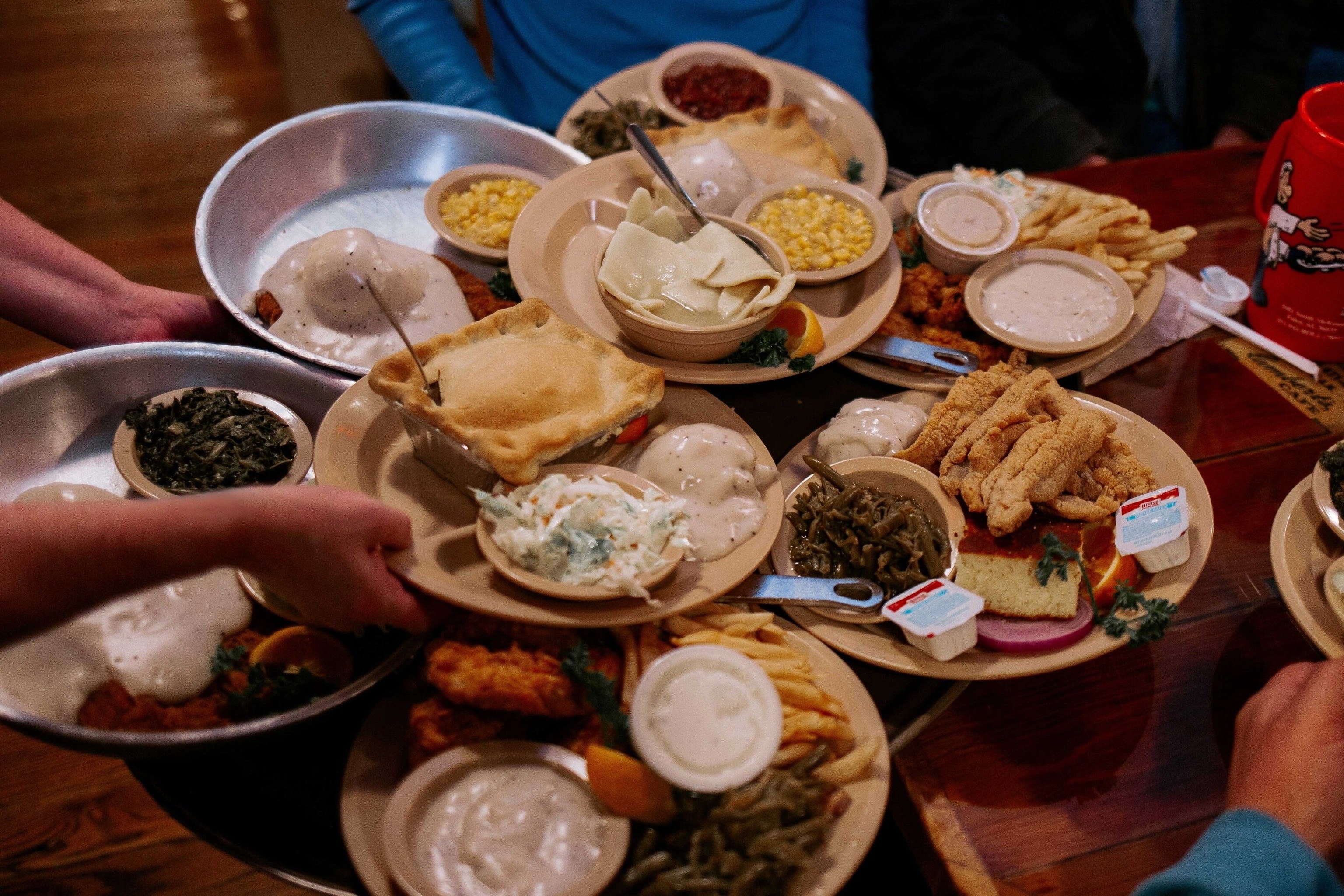 A spread of food plates.