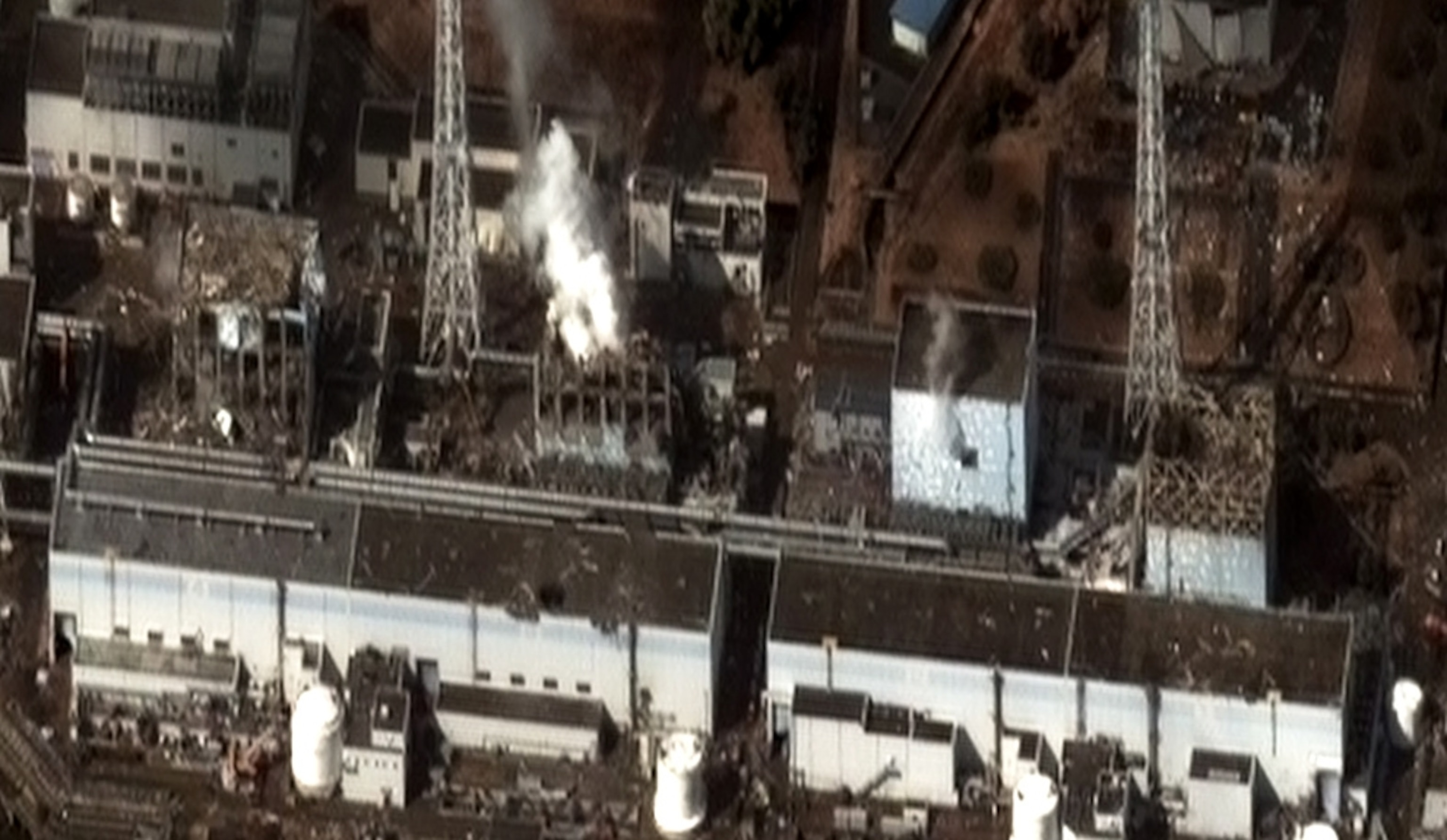 Fukushima Daiichi nuclear power plant, Japan, picture: satellite image of reactor buildings after explosions in wake of earthquake and tsunami