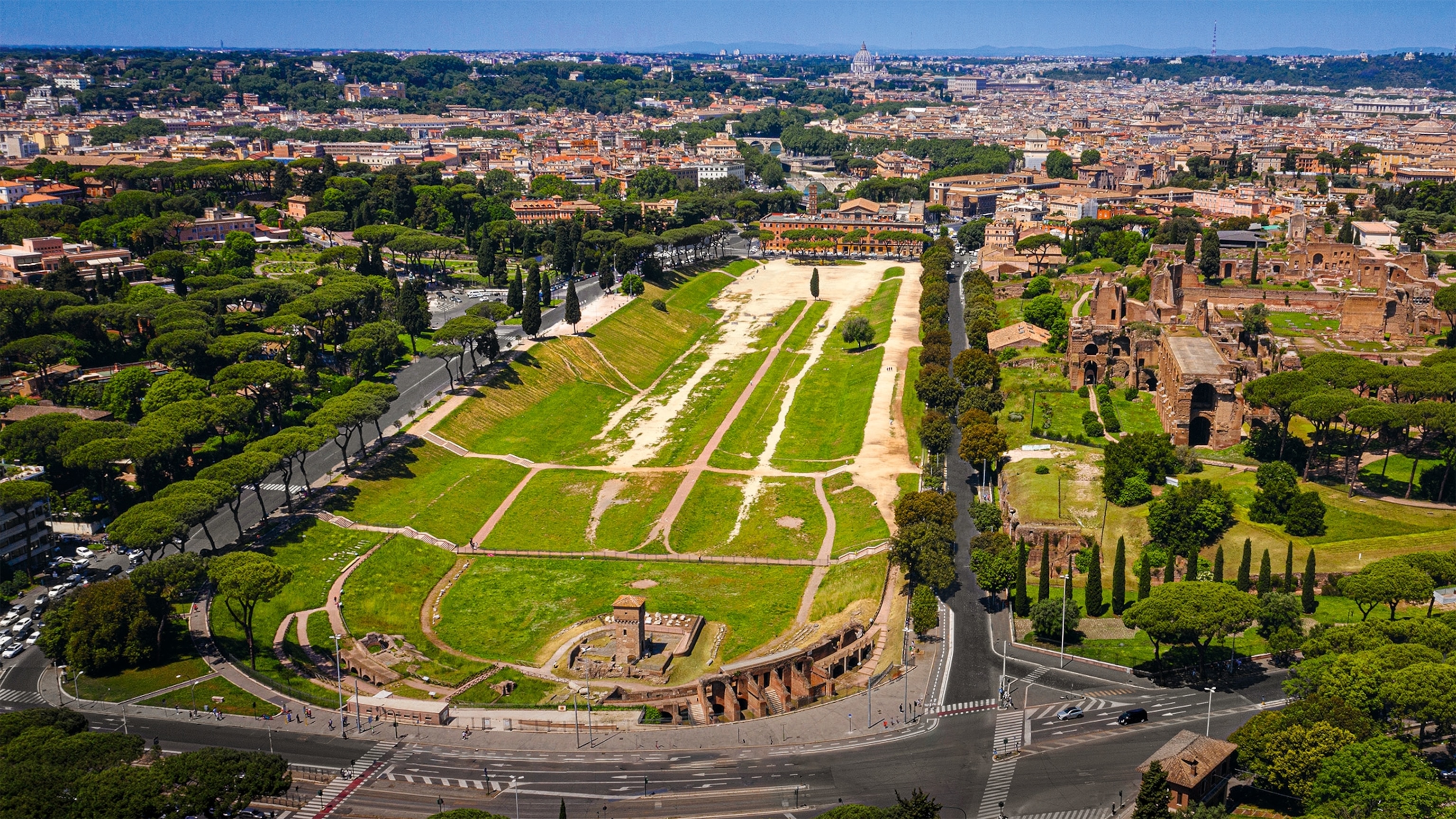 The slope of the stands and central spina are visible at the modern-day Circus Maximus site.