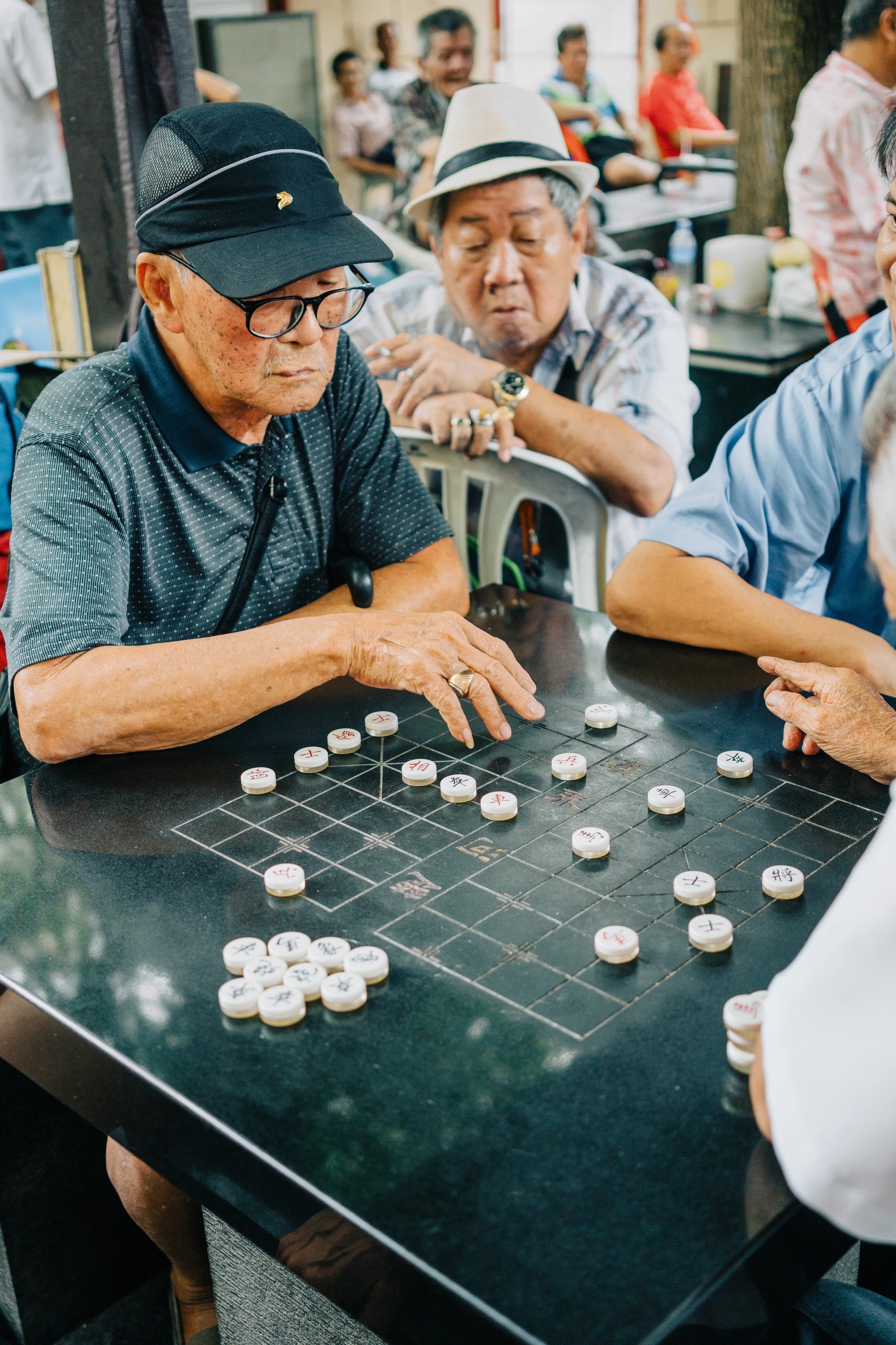 Chinese chess is a game played every day in Chinatown.