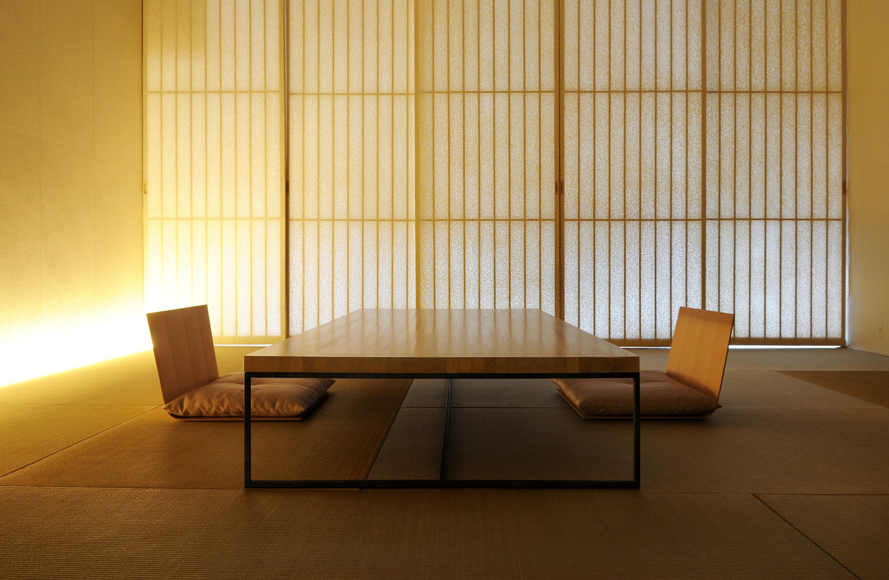 Tatami room of Fujiya Ryokan in Ginzan Onsen Village, traditional inn redesigned by the japanese architect Kengo Kuma in 2004.