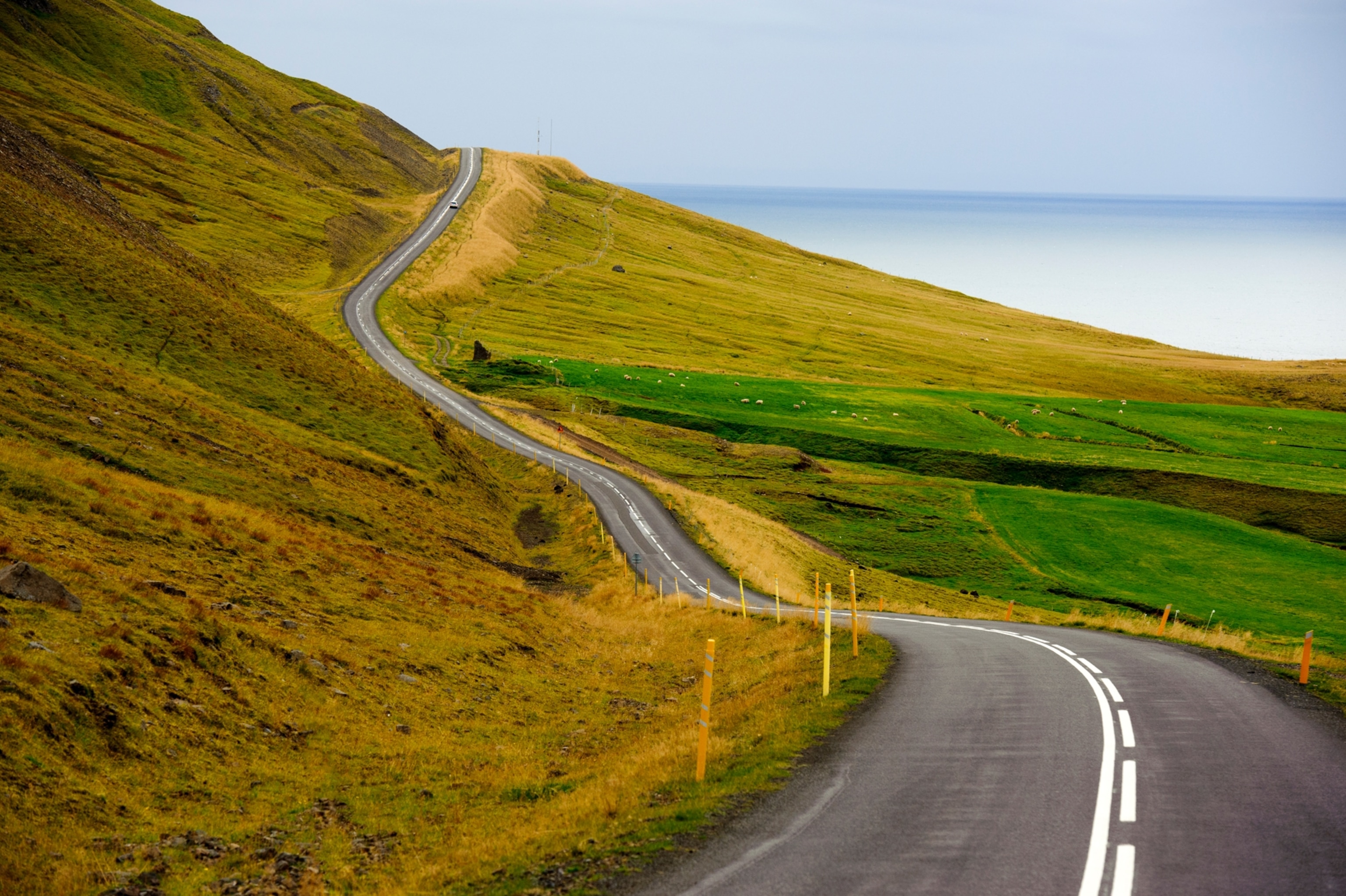 A road near a fjord near Siglufjordur