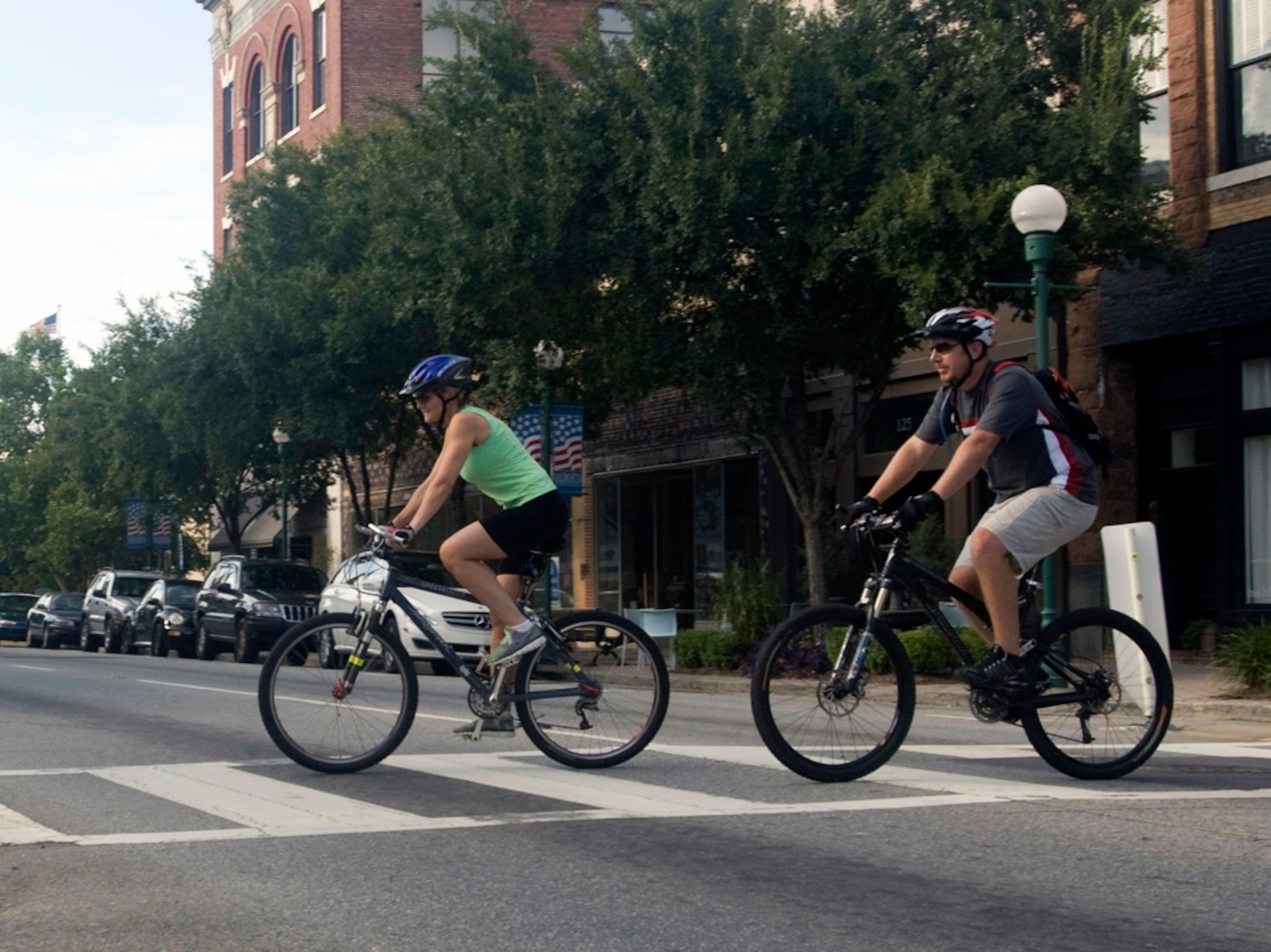 Cyclists cross street
