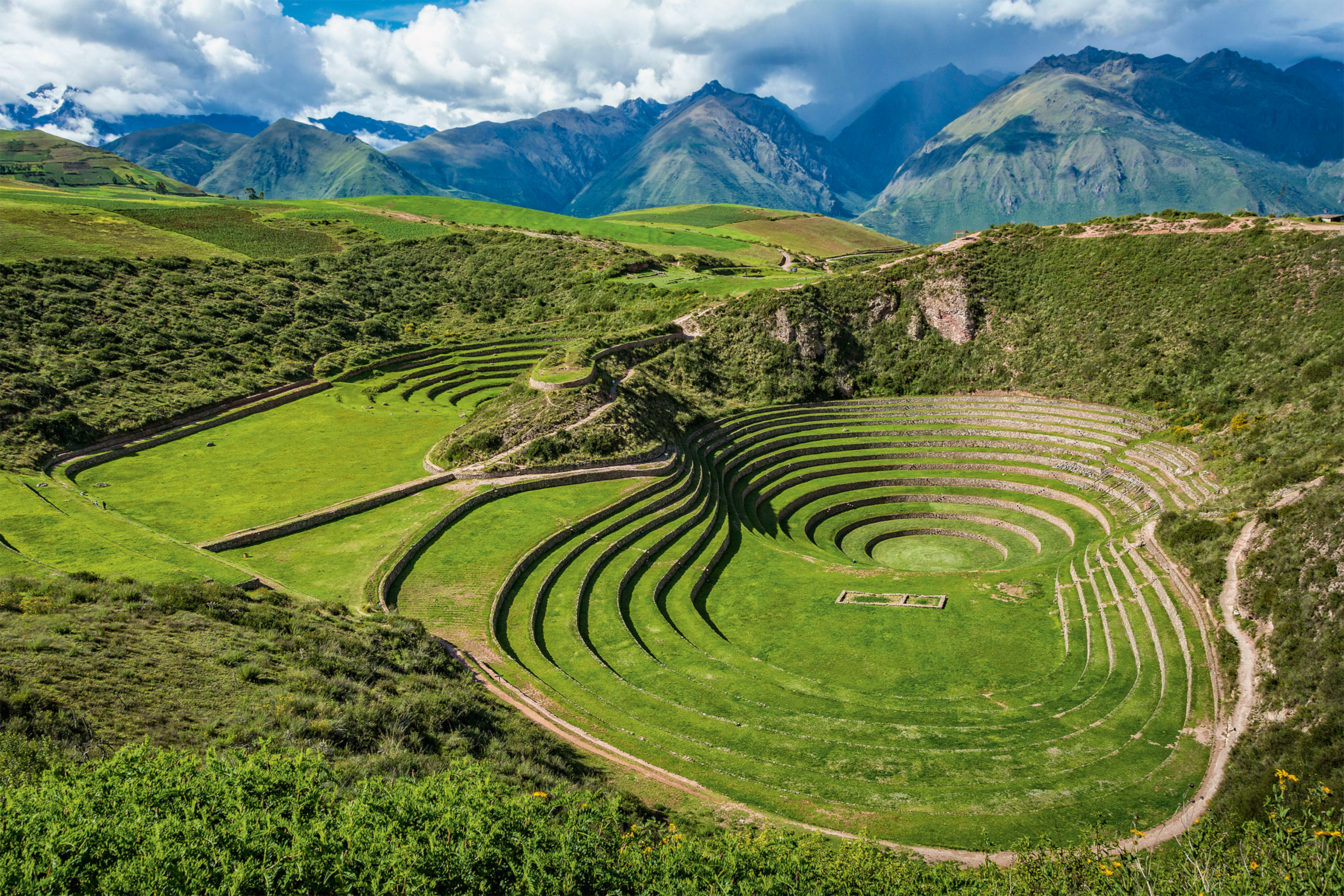 Circular terraces in the Sacred Valley of the Inca.